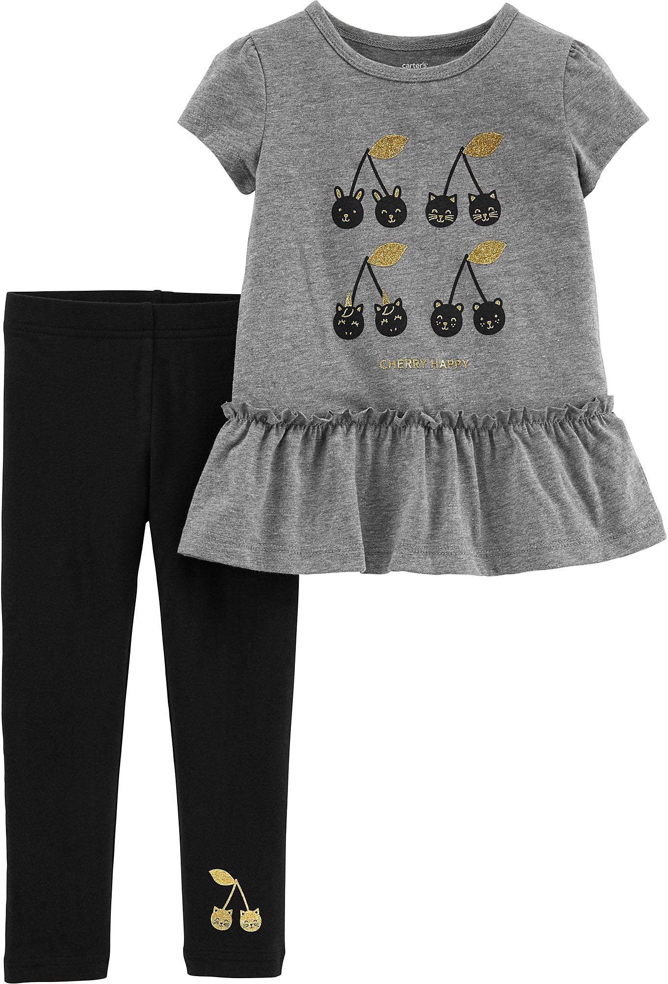 Carter's Baby Girls Cherry Print Happy Peplum Top & Leggings Set - Cute Outfit for Playdates, Photos & Special Occasions