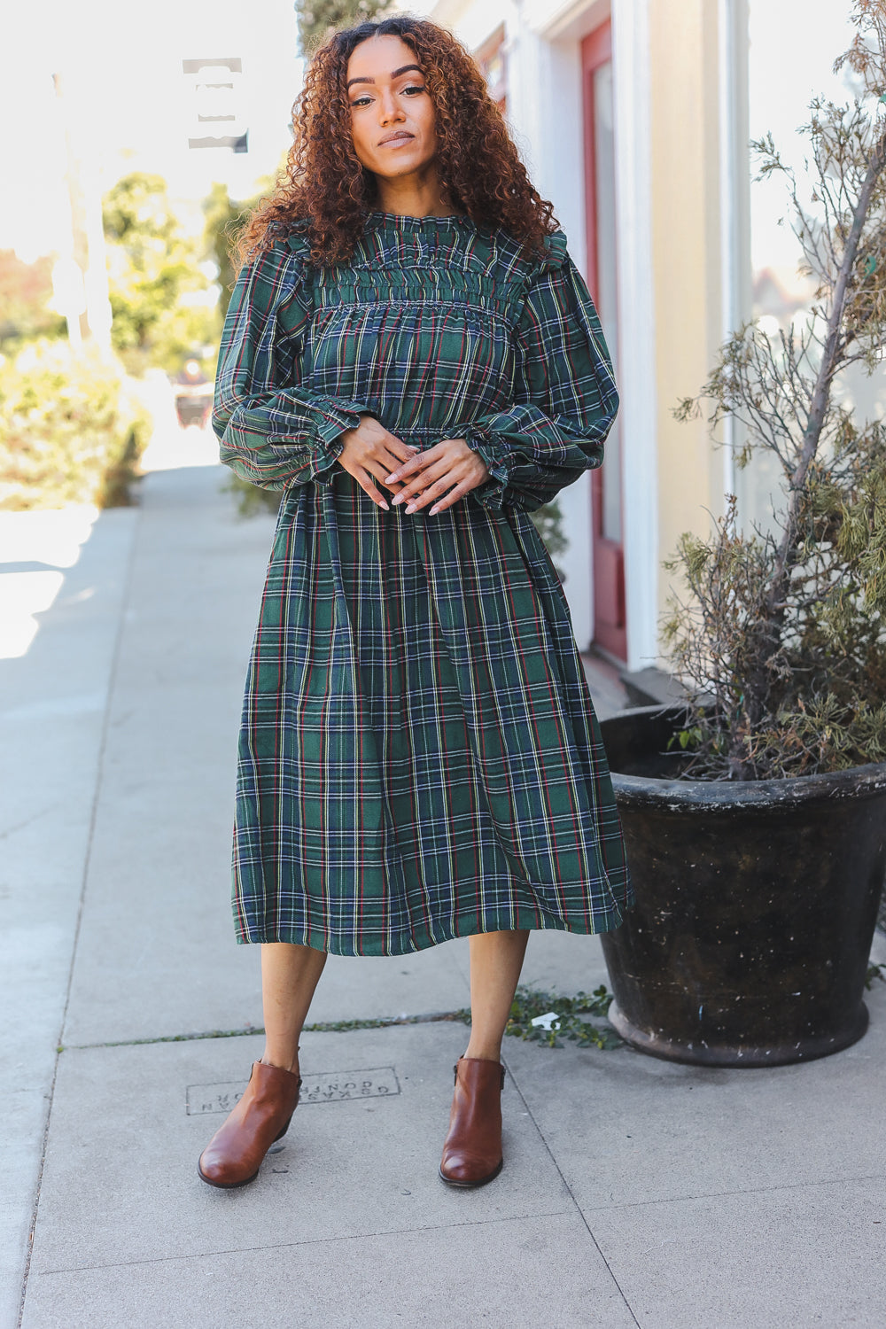 Stylish Hunter Green Plaid Check Woven Pocketed Dress for Women | Casual & Office Wear | Perfect for Work, Dates & Special Occasions