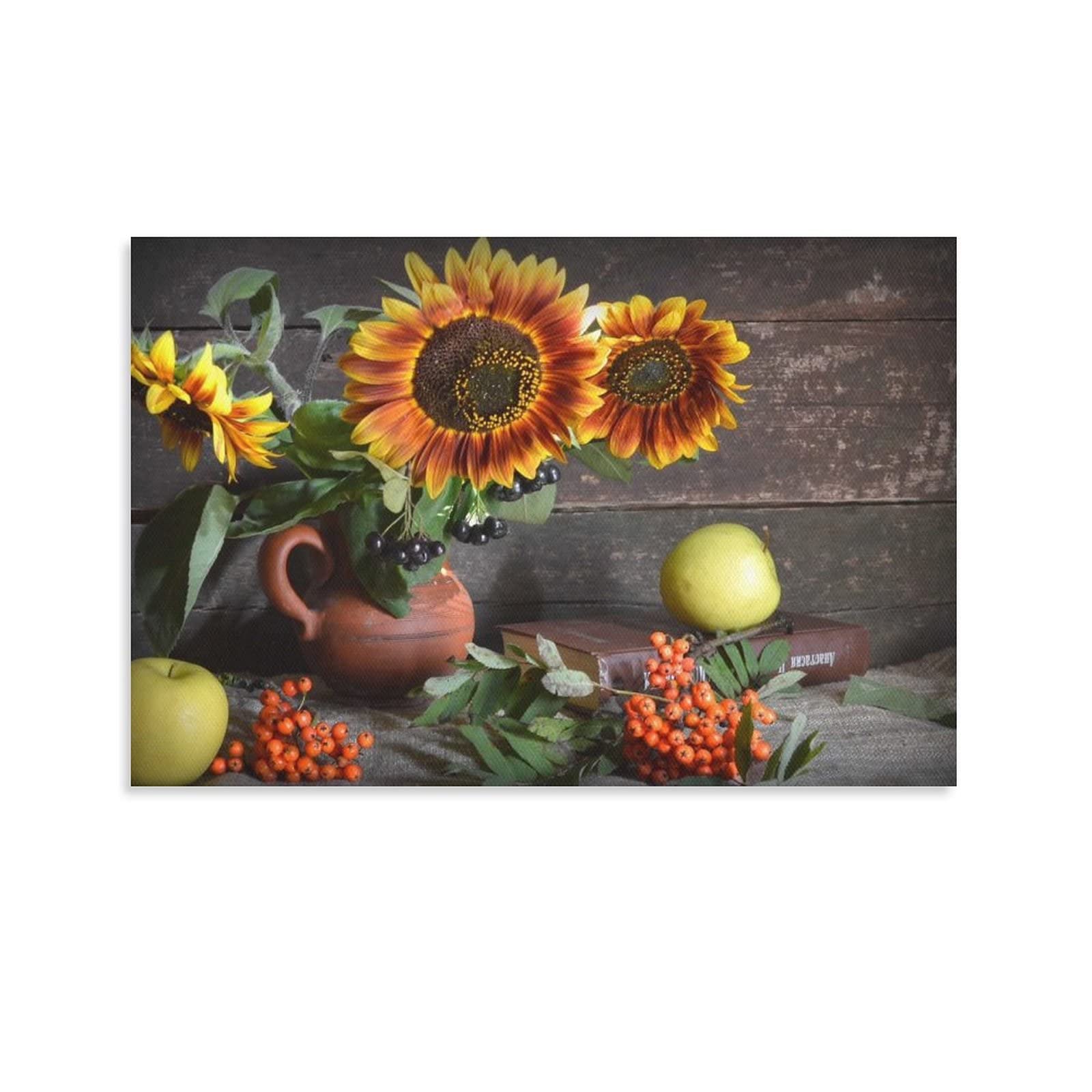 DOOPO Sunflower and Apple Wall Art Canvas Painting - Modern Farmhouse Decor for Living Room, Bedroom, and Office - Perfect Home Decoration Gift