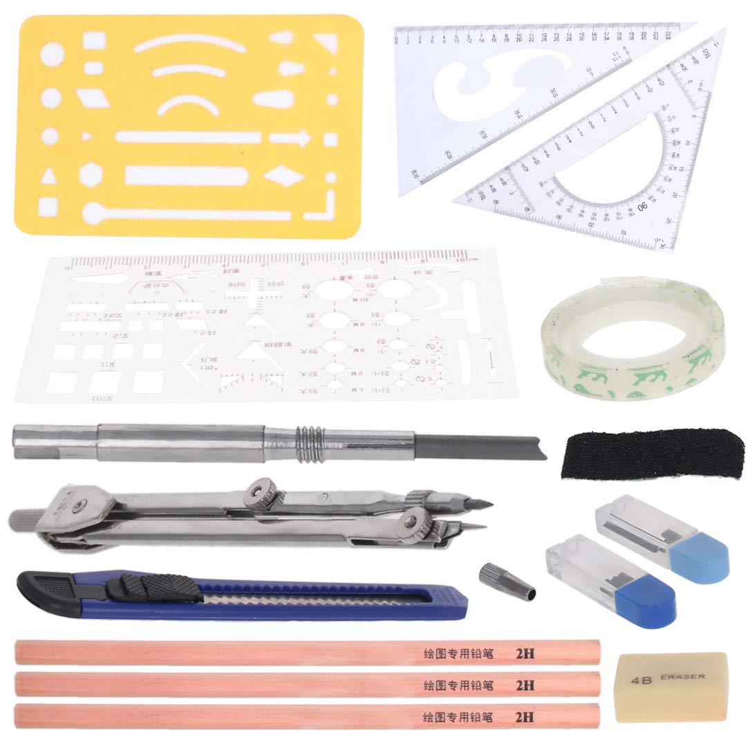 Precision Geometry Compass Set with Pencil, Eraser, Ruler & Tape - Professional Drafting Tools for Engineering, Architecture & School Math - Perfect for Technical Drawing, Blueprint Design & Classroom Use
