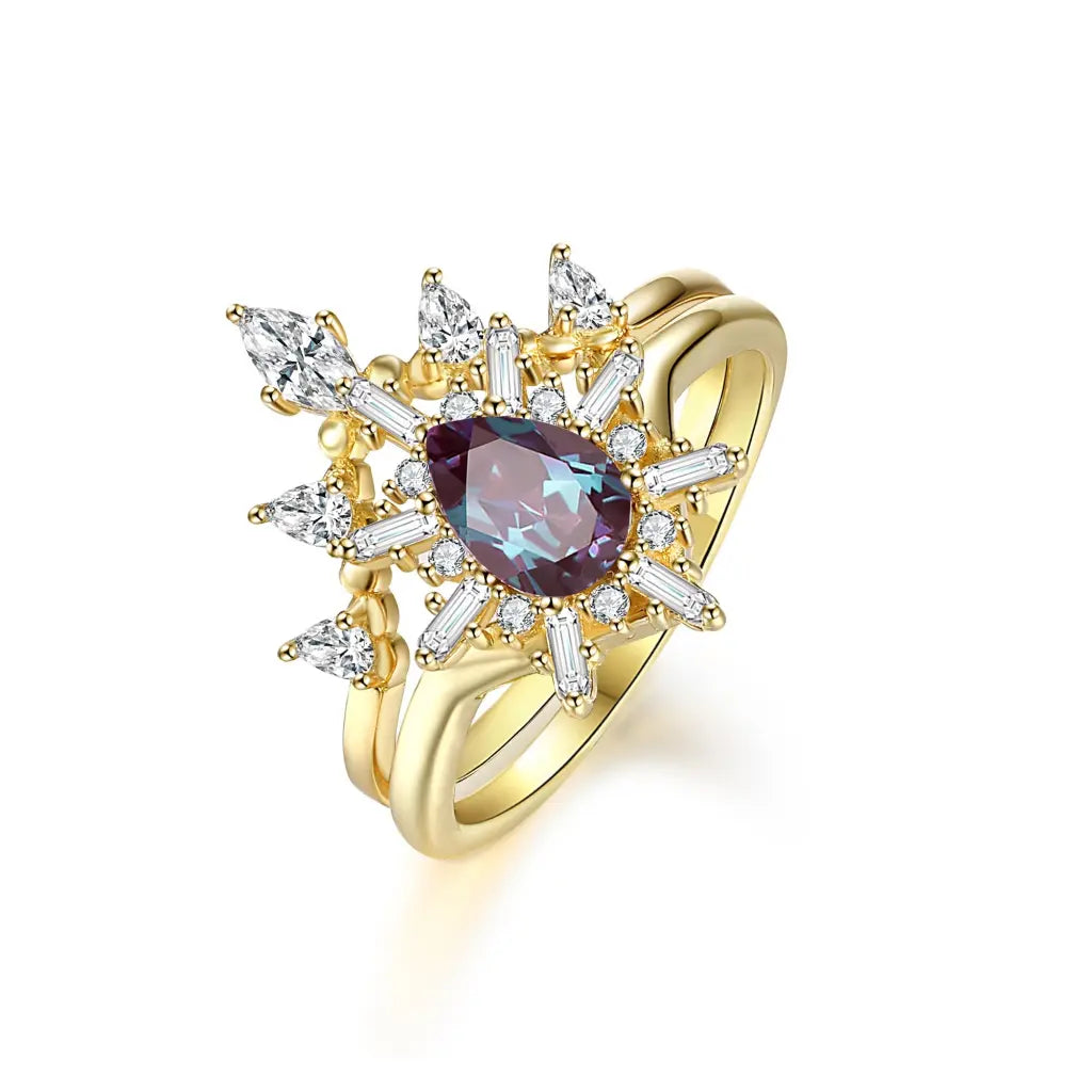 Alice Ring Set with Genuine Alexandrite Gemstone – Elegant Jewelry for Women, Perfect for Weddings, Anniversaries & Special Occasions