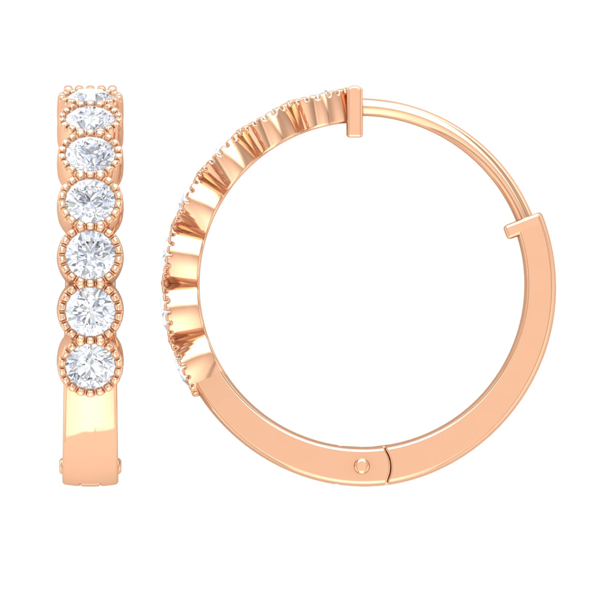 1/2 CT Bezel Set Cubic Zirconia Stud Earrings - 10K Solid Gold Minimalist CZ Hoop Earrings with Beaded Detailing | Perfect for Everyday Wear, Date Nights & Special Occasions