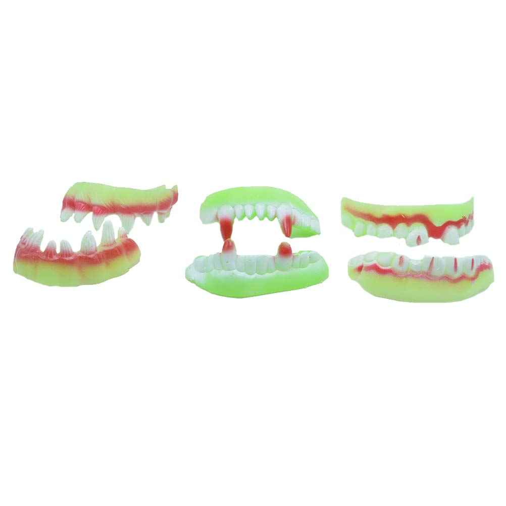 Glow in the Dark Zombie Teeth - Scary Halloween Costume Accessories & Party Decorations - Double Layer Plastic Fangs for Cosplay, Horror Parties, Trick or Treat and Halloween Decor