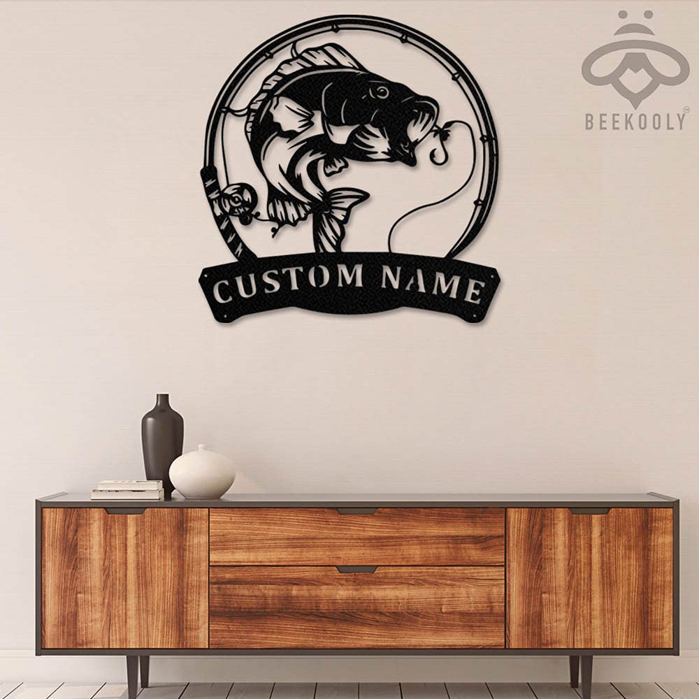 Personalized Singing Bass Fishing Metal Wall Art - Custom Name LED Light Decor for Fishermen - Outdoor & Indoor Home Decor - Perfect Gift for Anglers - 24x24 Inches Wall Hanging Sign (Without Lights) - Ideal for Man Cave, Fishing Lodge, or Backyard Patio
