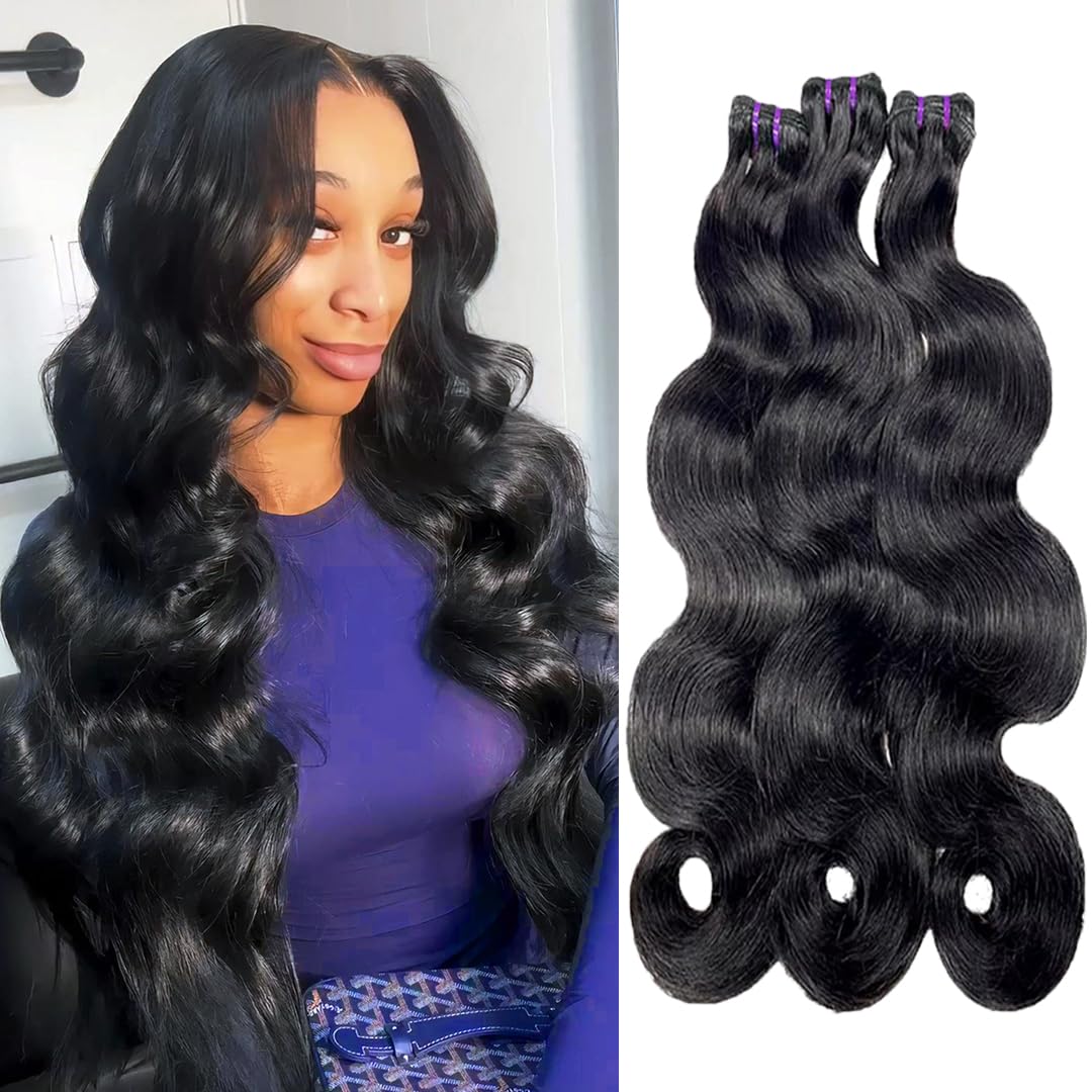 22 24 26 Inch Brazilian Virgin Body Wave Human Hair Bundles - 3 Bundles 16A Grade Raw Human Hair with Glossy Quick Wave for Black Women (Natural Color) | Perfect for Weaves, Extensions & Protective Hairstyles