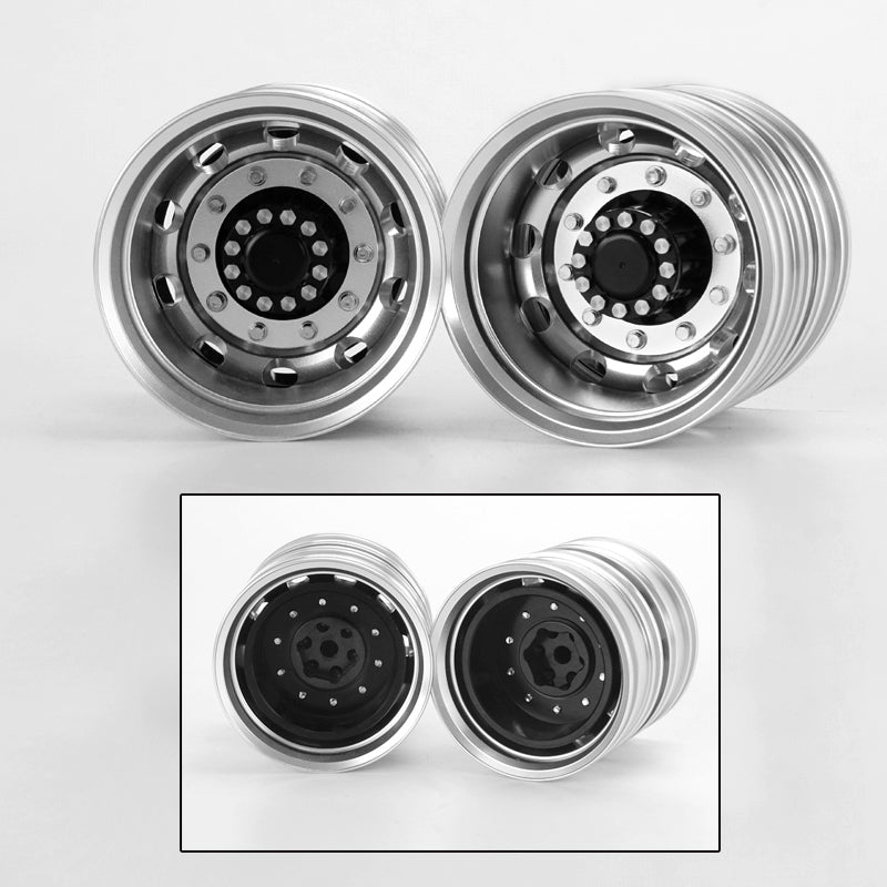 LESU Metal Rear Wheel Hub with Rubber Tires for 1/14 TAMIYA FH12 FH16 RC Tractor Truck - Durable Axle Hex for Remote Controlled Dumper Trailer - Perfect for RC Construction Vehicle Simulation and Off-Road Play