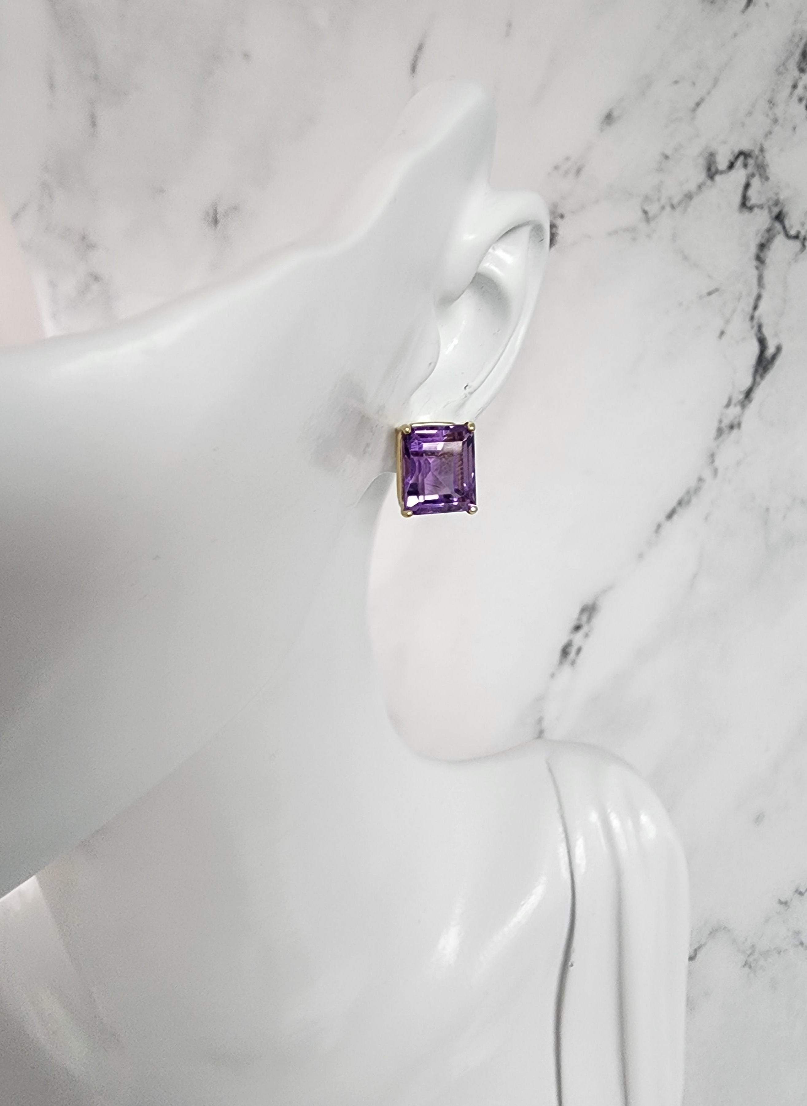 Large Amethyst Emerald Cut Stud Earrings for Women - Genuine Purple Gemstone Jewelry Gift for Birthday, Anniversary & Special Occasions