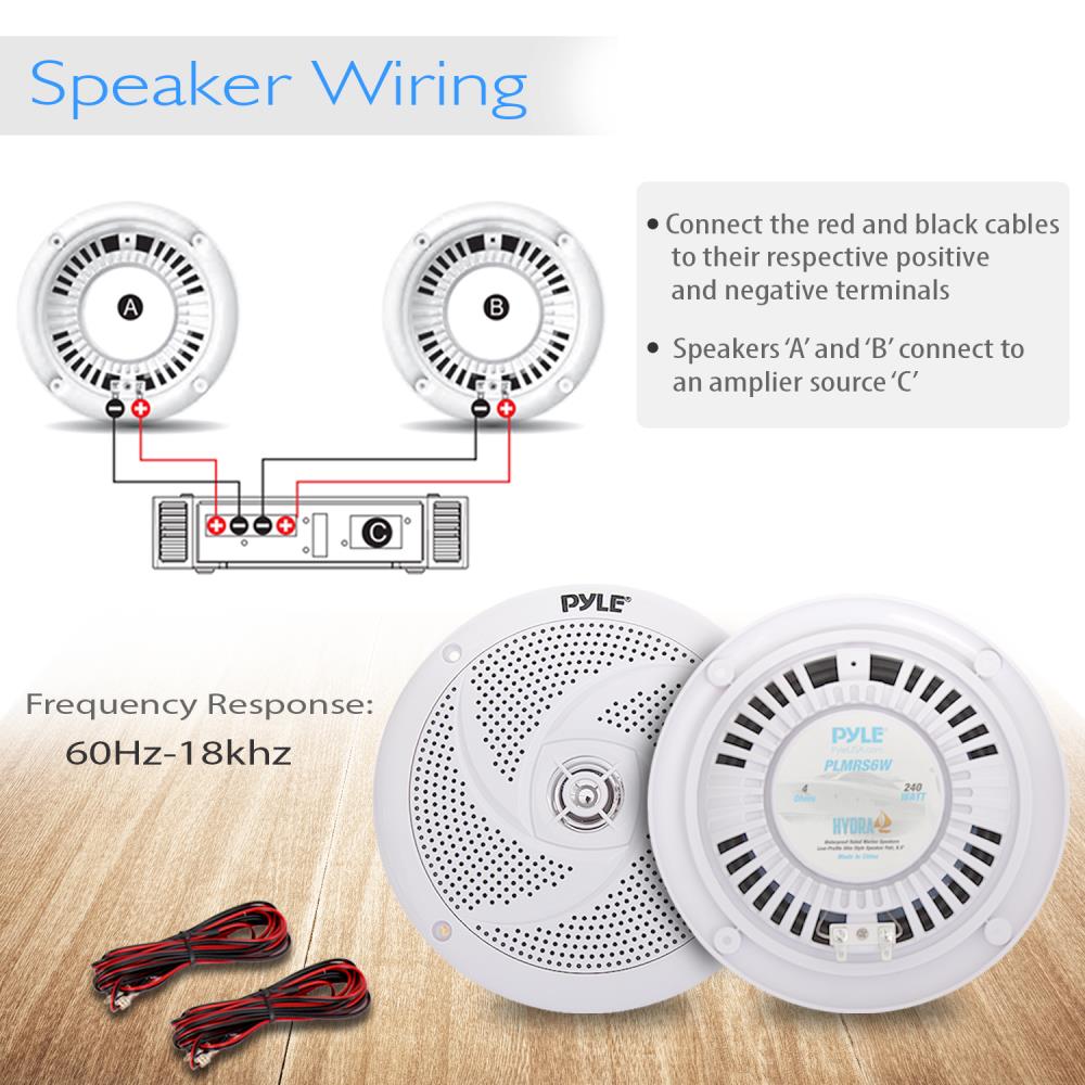 6.5 Inch Low Profile Marine Speakers - Waterproof Boat Speakers for Outdoor & Marine Use - Perfect for Boats, Yachts, and RVs