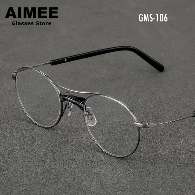 Aimee Unisex Full Rim Round Double Bridge Titanium Eyeglasses Frame 7106 - Lightweight Durable Glasses for Men & Women, Perfect for Reading, Working & Daily Wear