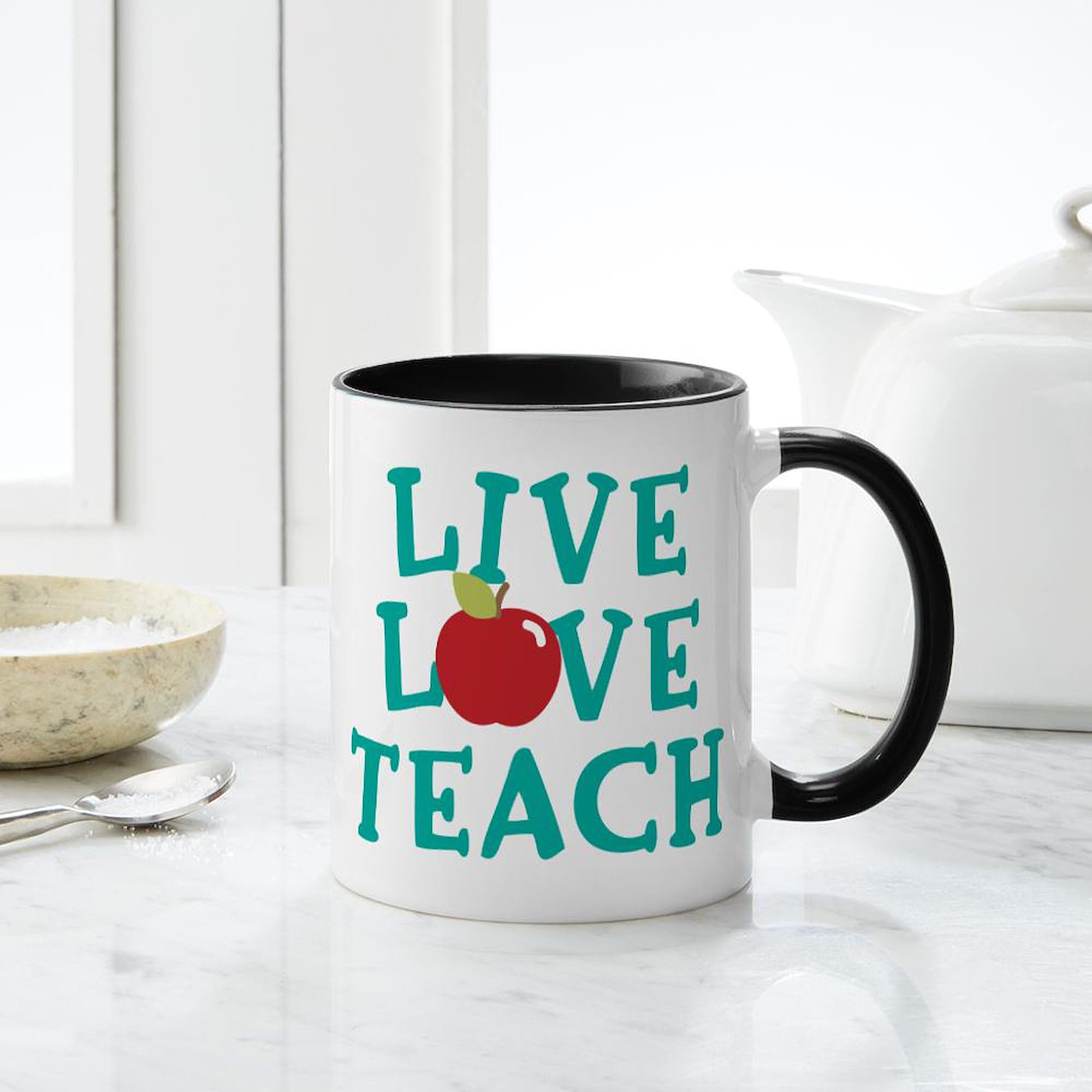 Live Love Teach 11 oz (325 ml) Ceramic Coffee Mug - Inspirational Teacher Gift for Classroom, Office & Home Use