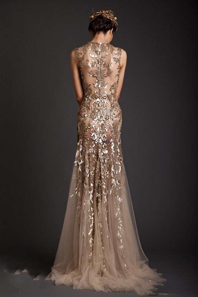 Elegant Women's Mermaid Sheer Tulle Appliques Evening Gown - Long Formal Dress for Prom, Wedding, Gala & Special Occasions