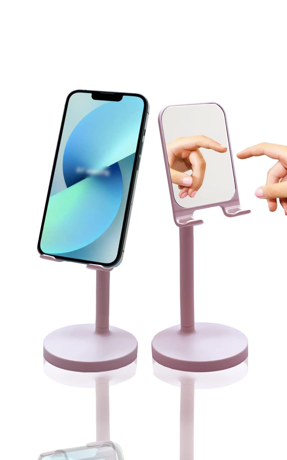 Adjustable Phone Stand with Mirror - Hands-Free Holder for iPhone, iPad & Desk Use - Pink
