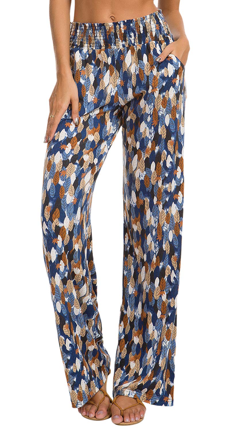 Urban CoCo Women's Boho Palazzo Pants - Wide Leg Beach Lounge Pants with Pockets - High Waisted Comfort for Summer, Travel & Yoga