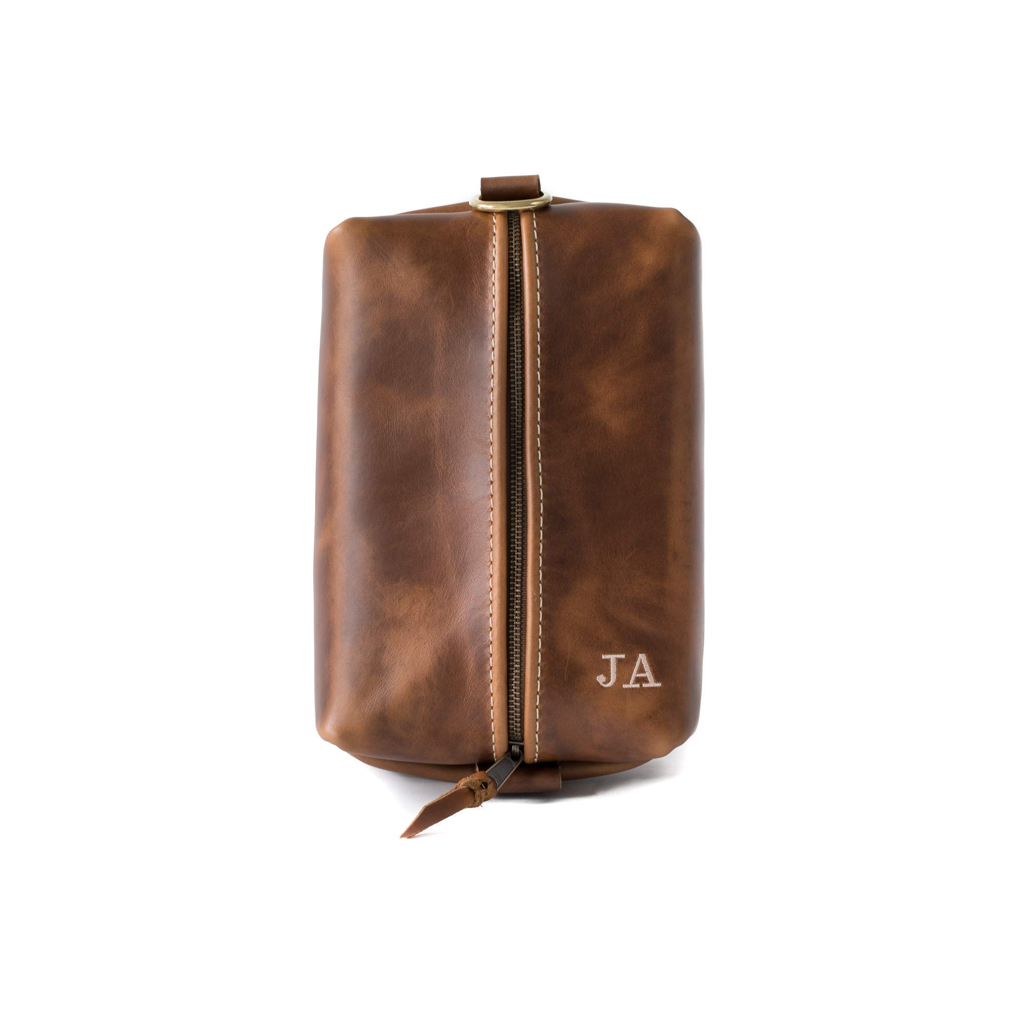 Premium Heirloom Leather Dopp Kit Bag - Personalized Men's Toiletry Travel Organizer - Ideal Groomsmen Gift & Luxury Gift for Men - Perfect for Travel, Gym, and Business Trips