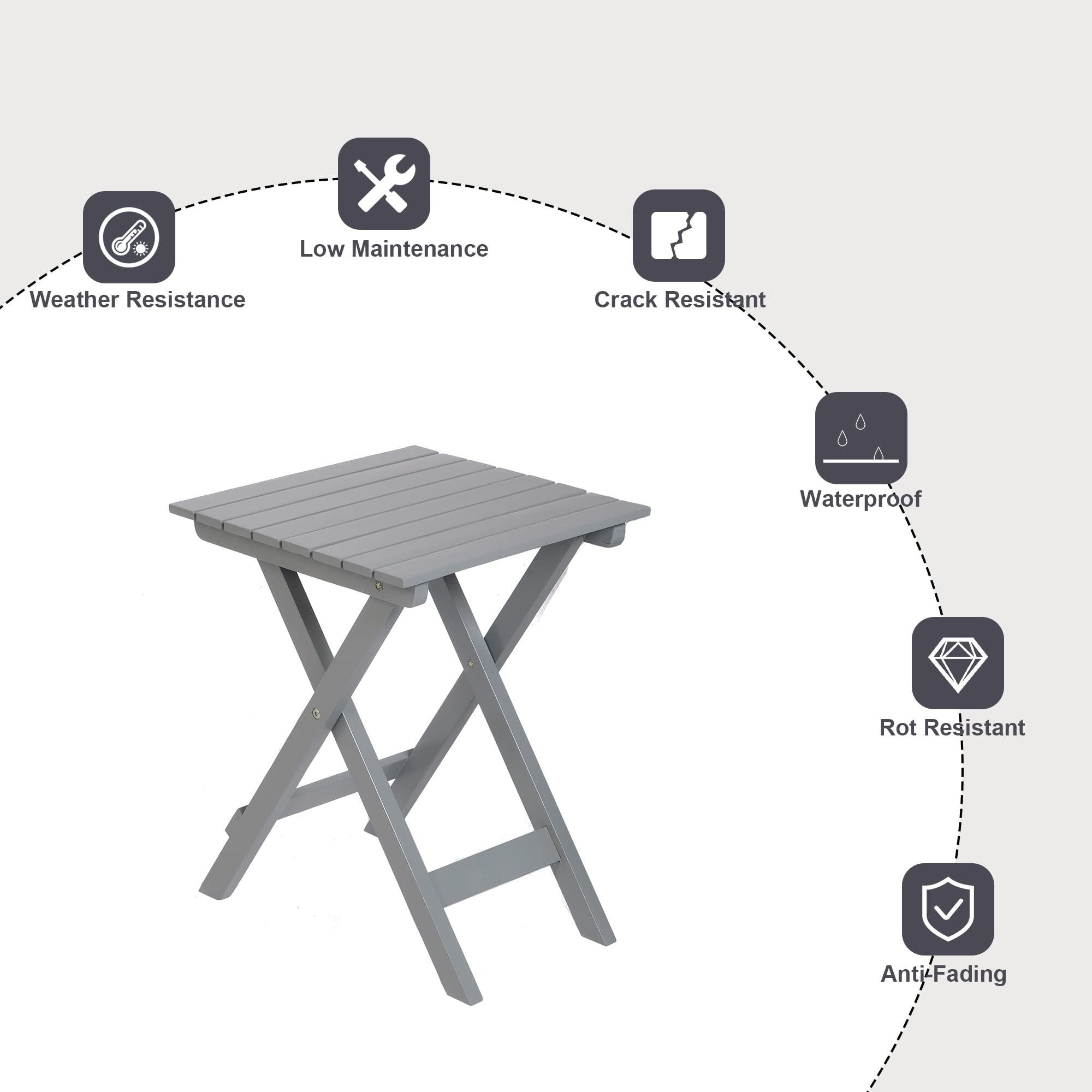 LUCKYERMORE Wooden Folding Square Side Table - Outdoor Patio Poolside End Table for Garden, Backyard, Balcony - Lightweight & Multifunctional Small Table (Grey) | Perfect for Drinks, Books, and Outdoor Relaxation