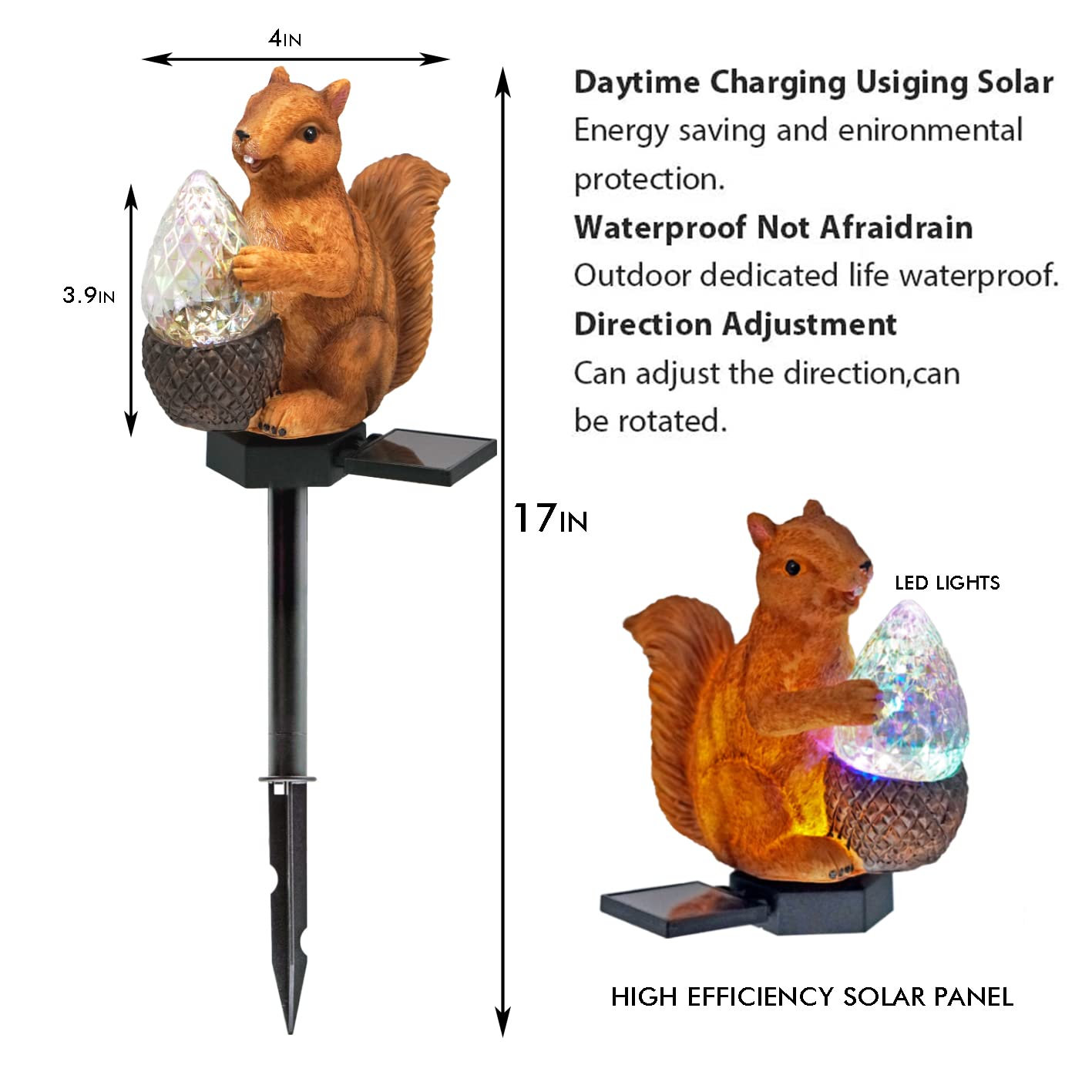 Solar Powered Squirrel Garden Lights - Waterproof LED Outdoor Pathway Lighting for Yard, Patio & Lawn Decor (1 Pack) | Perfect for Nighttime Landscape Illumination and Seasonal Outdoor Decoration
