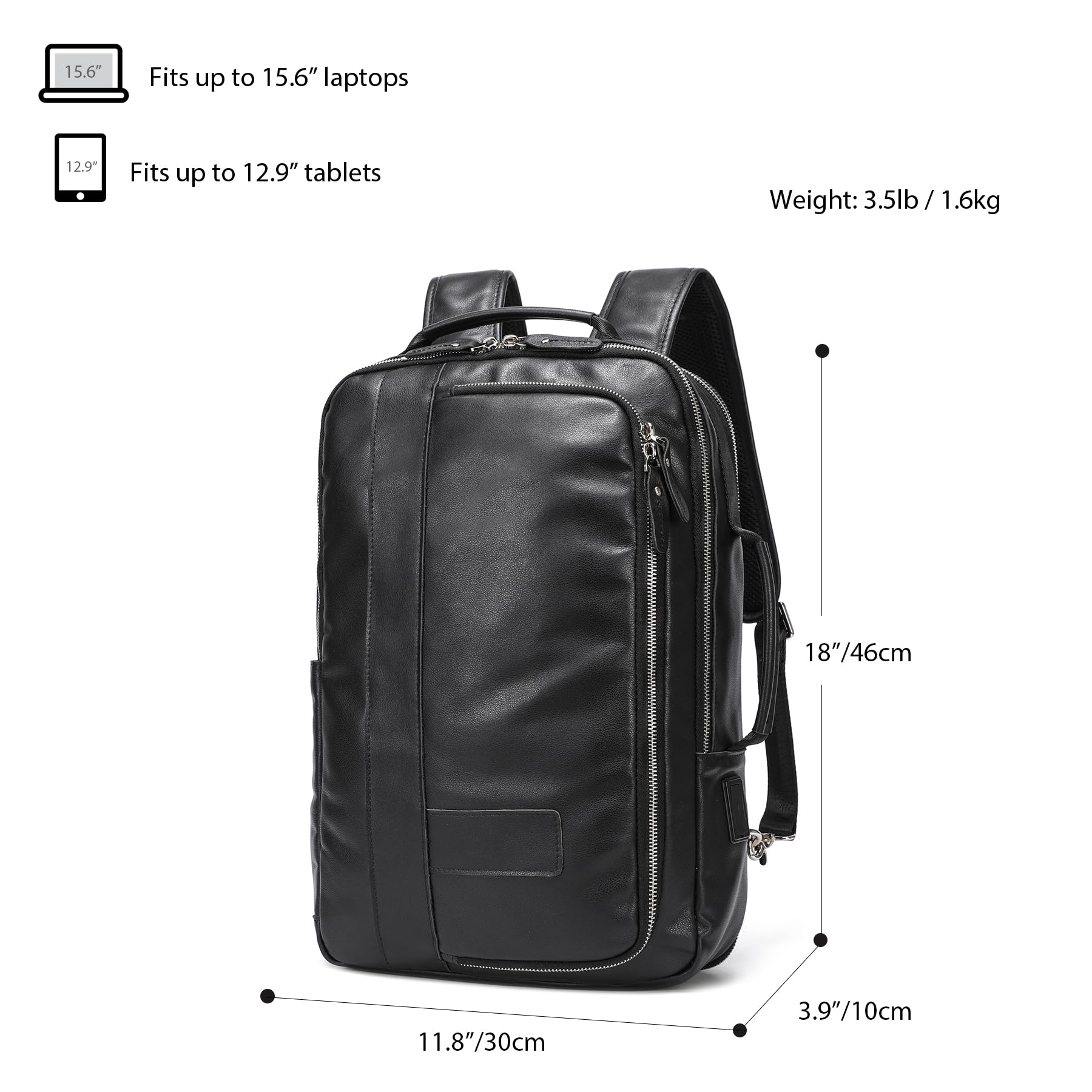 Premium LANNSYNE Vegetable Tanned Leather Backpack for Men - Expandable Laptop Backpack Fits 15.6 Inch Notebook, Durable Travel Rucksack & Stylish Shoulder Tote Bag for Work, College & Outdoor Adventures