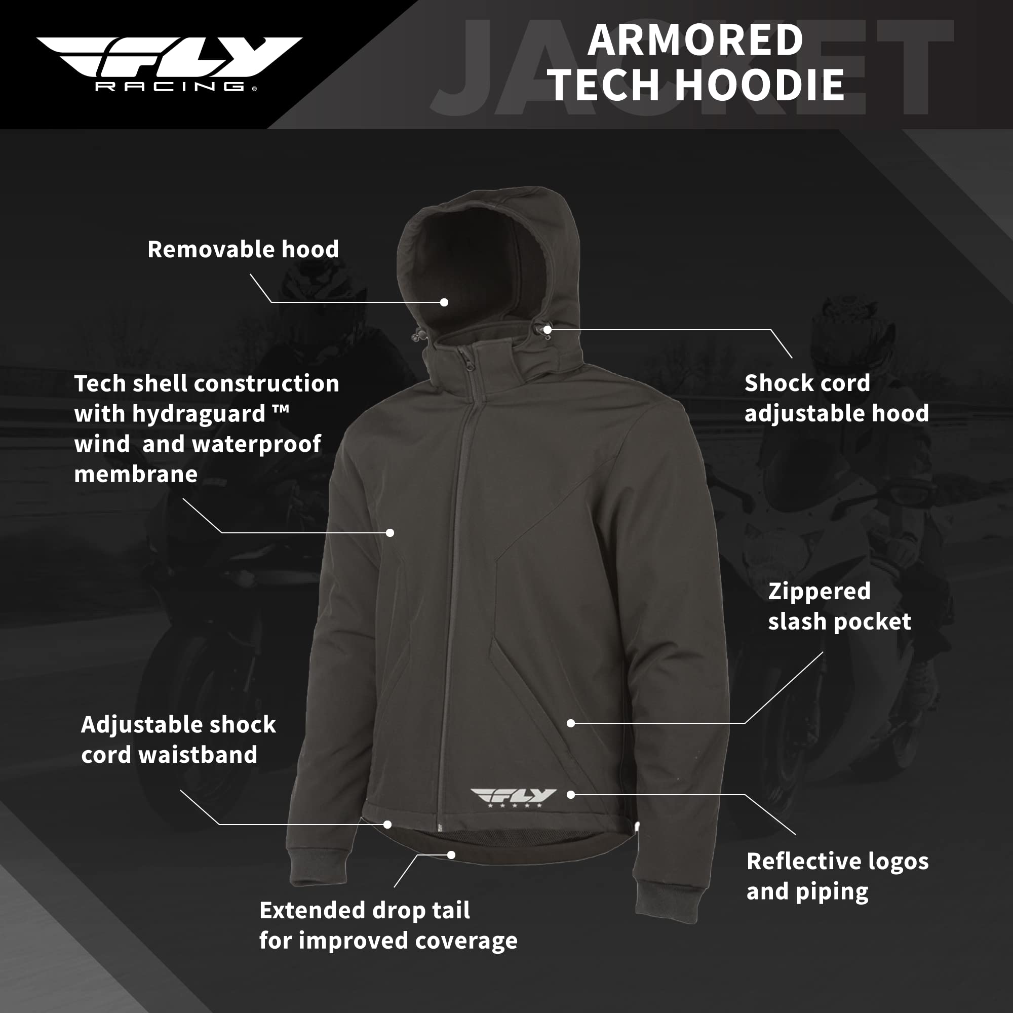 Fly Racing Street Armored Tech Hoodie - Men's Motorcycle Jacket with CE Armor (Small) - Perfect for Urban Riding & Commuting