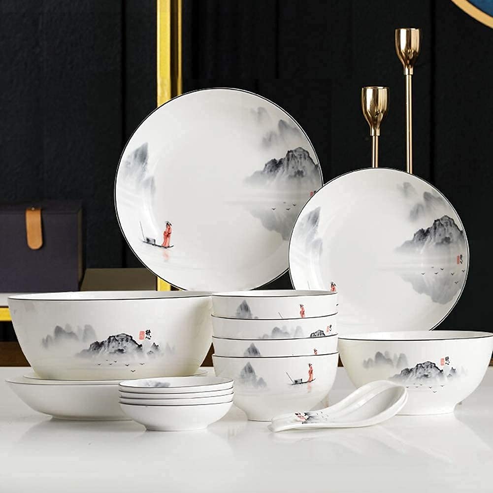 Premium 18-Piece Black and White Porcelain Dinnerware Set for 4/6/12 People - Elegant Plates & Bowls for Formal Dining, Restaurant, or Special Occasions