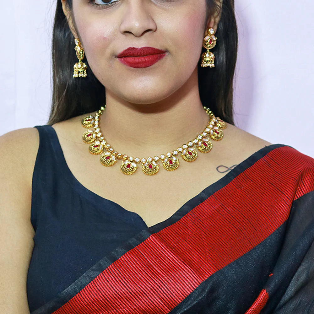 Luxury Gold Plated Royal Necklace and Earrings Set (D580) - Perfect for Weddings, Parties & Special Occasions