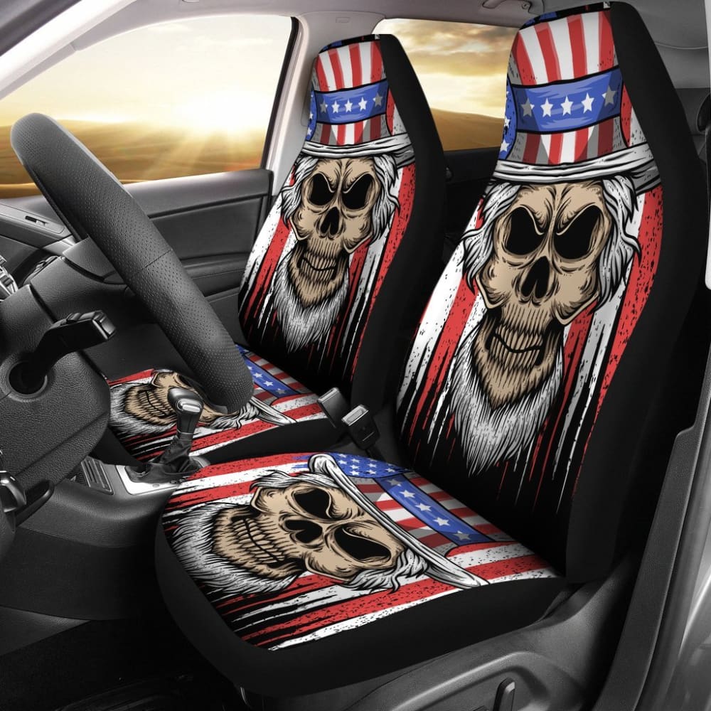 2 Pcs Gothic Grim Reaper Skull Car Seat Covers - Horror Decor for Halloween, Cosplay & Dark Themed Vehicles - Universal Fit for Most Cars & Trucks