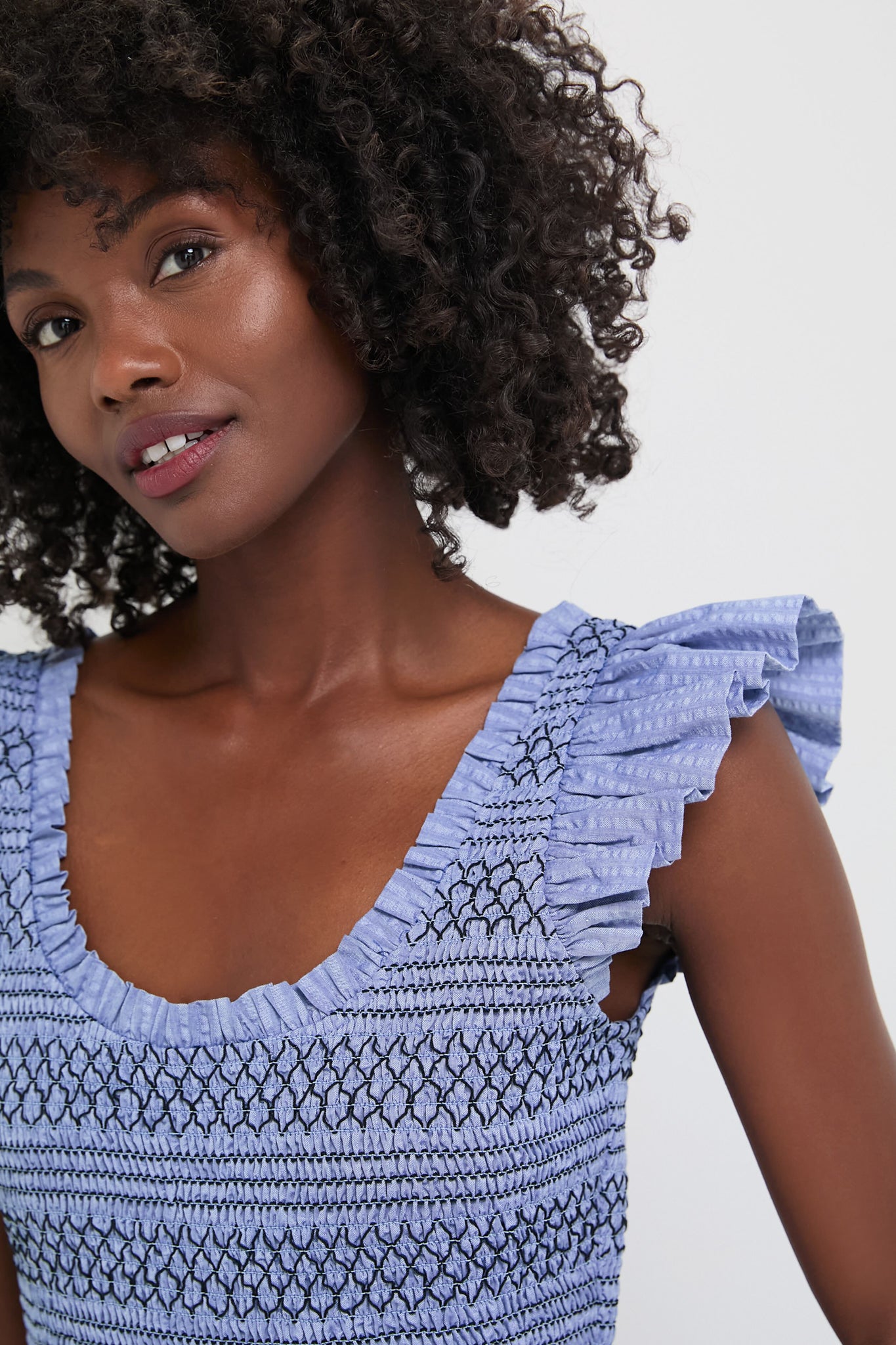 Blue Seersucker Smocked Maxine Dress for Women - Summer Casual & Beach Wear - Perfect for Outdoor Parties, Vacations and Date Nights