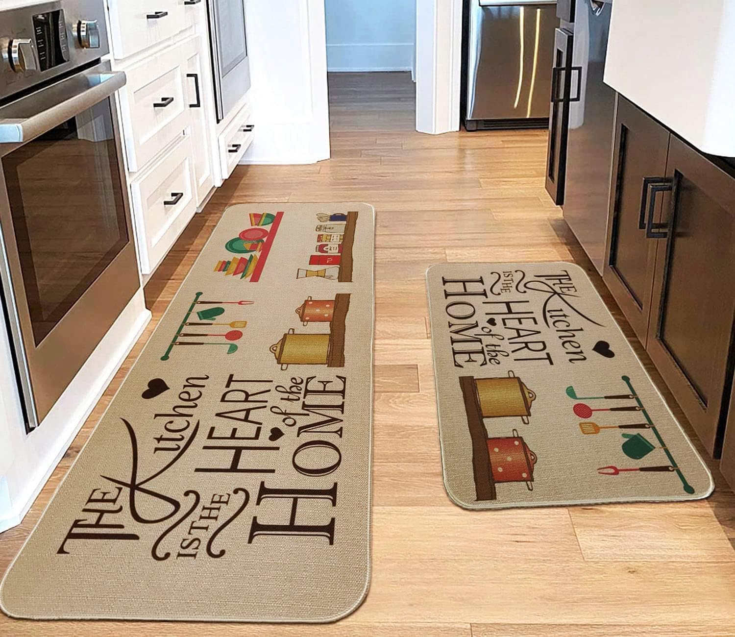 Glaceon Anti-Fatigue Kitchen Rug Set - 2 Piece Non-Slip Cushioned Floor Mats, Waterproof Standing Comfort Mat for Kitchen, Sink & Laundry Room - Perfect for Home Office, Cooking & Dishwashing Areas (Heart Pattern)