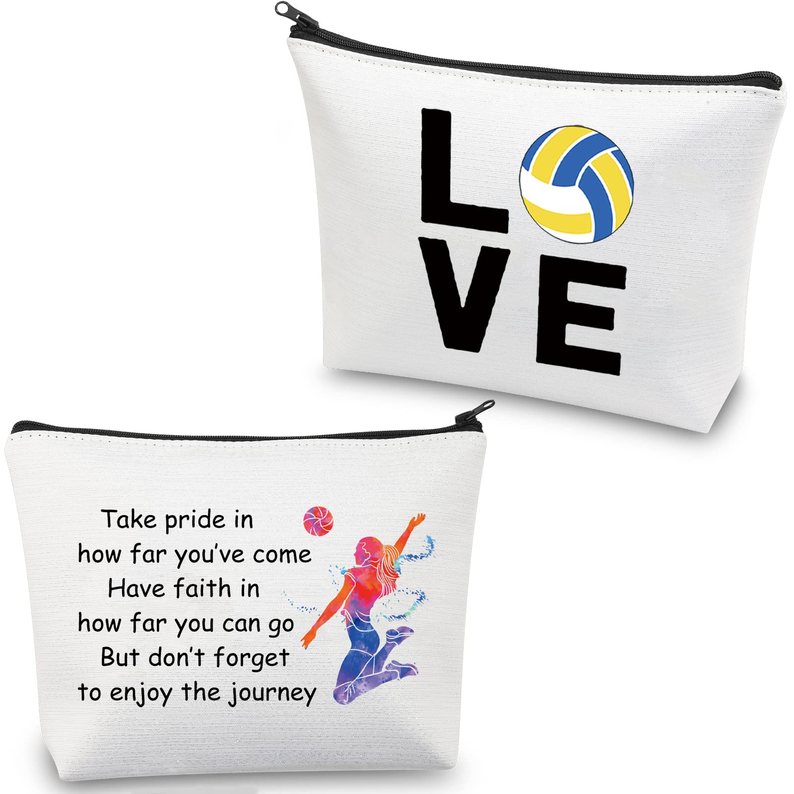 Volleyball Pouch Makeup Bag - Perfect Cosmetic Organizer for Volleyball Players & Lovers - Inspirational Team Gifts for Travel & Sports - Durable Toiletry Bag for Gym, Beach & Volleyball Tournaments (White)