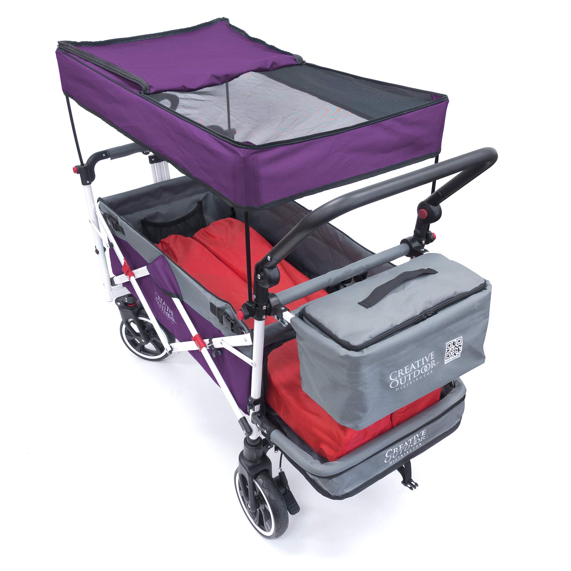 Best Collapsible Outdoor Wagon for Kids - Lightweight Push Pull Stroller with UV Canopy, Foldable Cart for Beach, Park, Garden & Shopping - Purple & Grey Design for Family Outings & Picnics