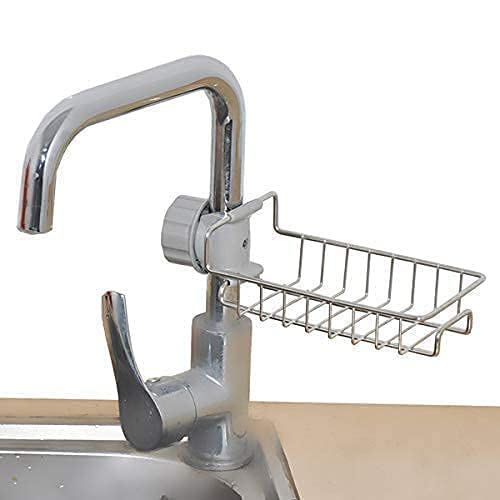 ASTRECA Stainless Steel Soap Sponge Holder Rack - Kitchen & Bathroom Faucet Organizer, Hanging Sink Caddy for Sponges, Brushes & Towels - Perfect for Sink Organization & Countertop Storage