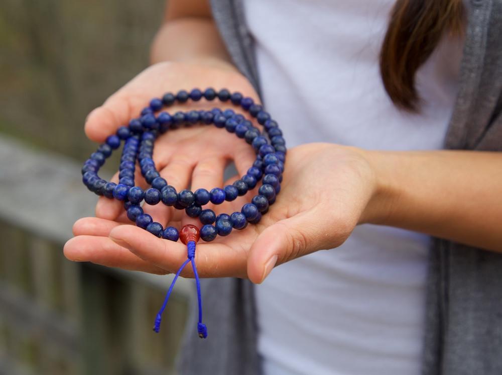 108 Lapis Lazuli and Carnelian Mala Beads - Natural Gemstone Meditation Prayer Necklace for Yoga, Mindfulness & Spiritual Healing