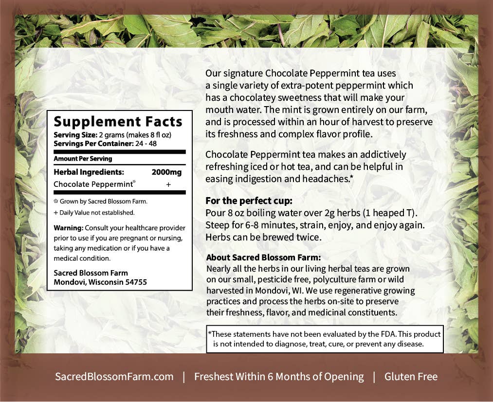 Organic Chocolate Peppermint Tea Bags - Herbal Tea for Relaxation & Digestion - Perfect for Afternoon Tea Time, Stress Relief & Cozy Evenings