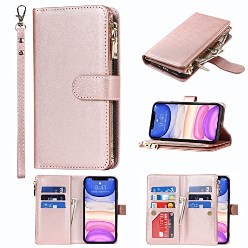 9 Card Slots Zipper RoseGold