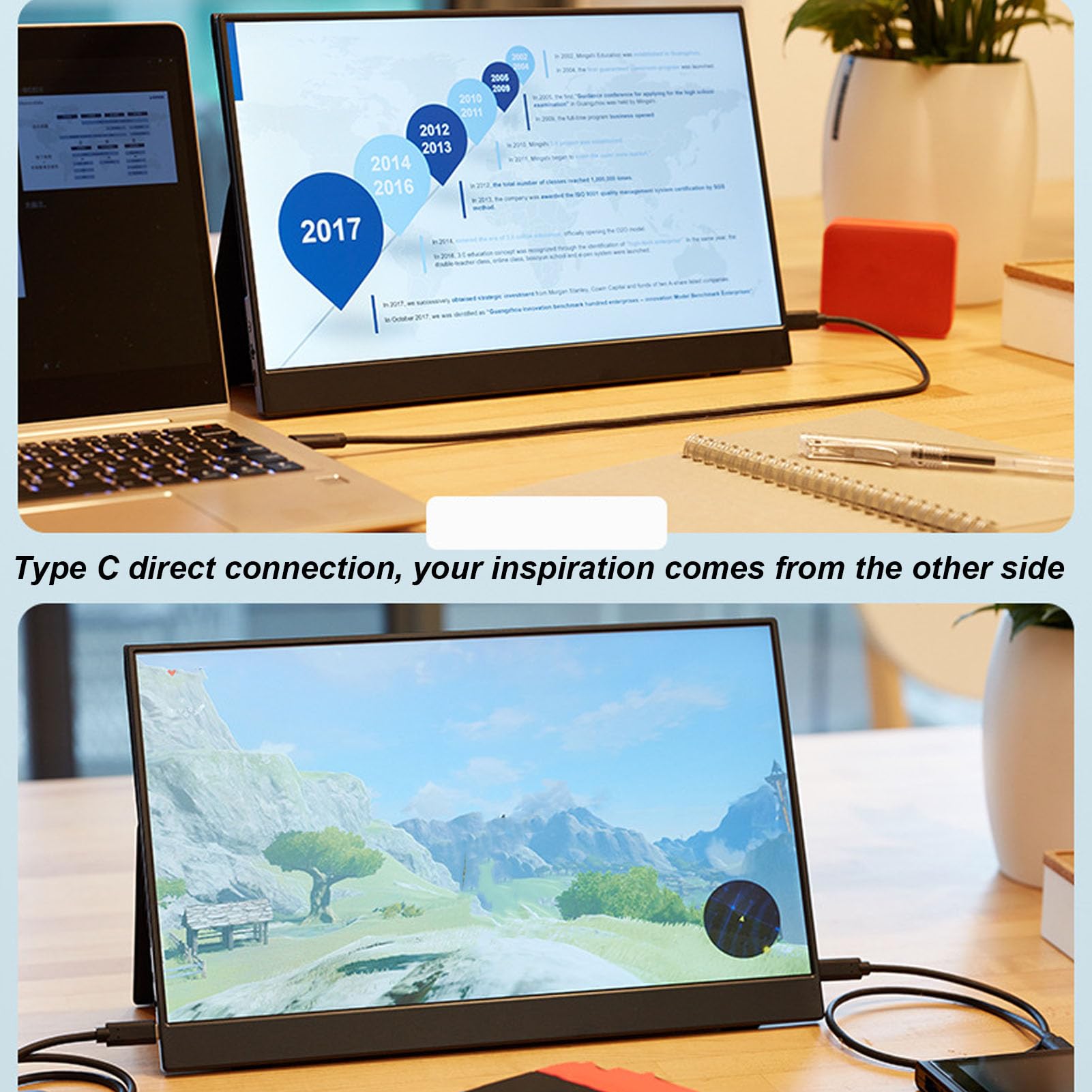 TonySa 16.1 Inch Portable Monitor - IPS HD Screen, Ultra Slim & Lightweight, USB-C External Display for Laptop/PC - Perfect for Business Travel, Gaming & Multi-Tasking