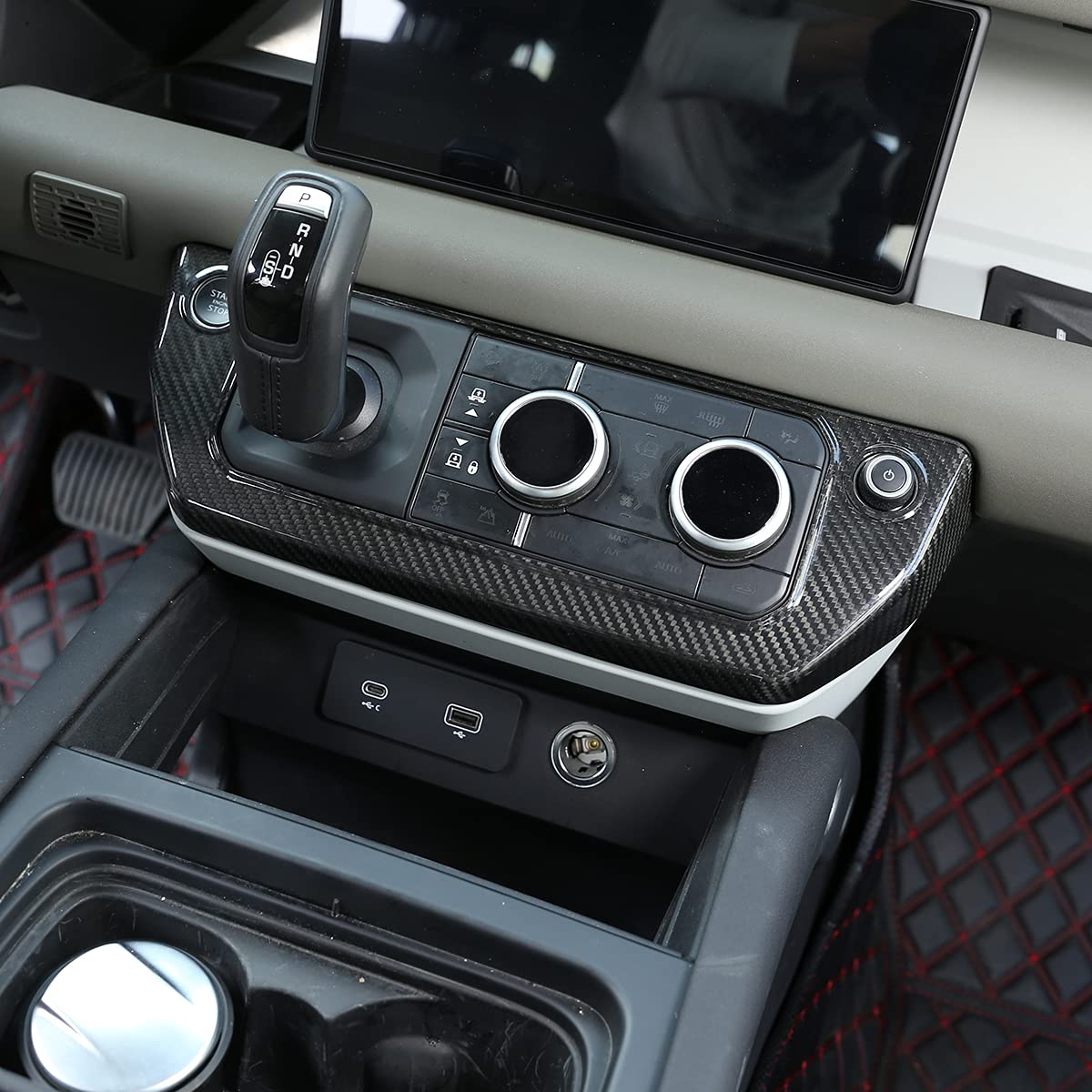 Genuine Carbon Fiber Center Console Trim Cover for Land Rover Defender 110 (2020-2023) | Premium Car Interior Accessories | Style A | Enhance Your SUV's Luxury Interior for Off-Road Adventures & Daily Commute