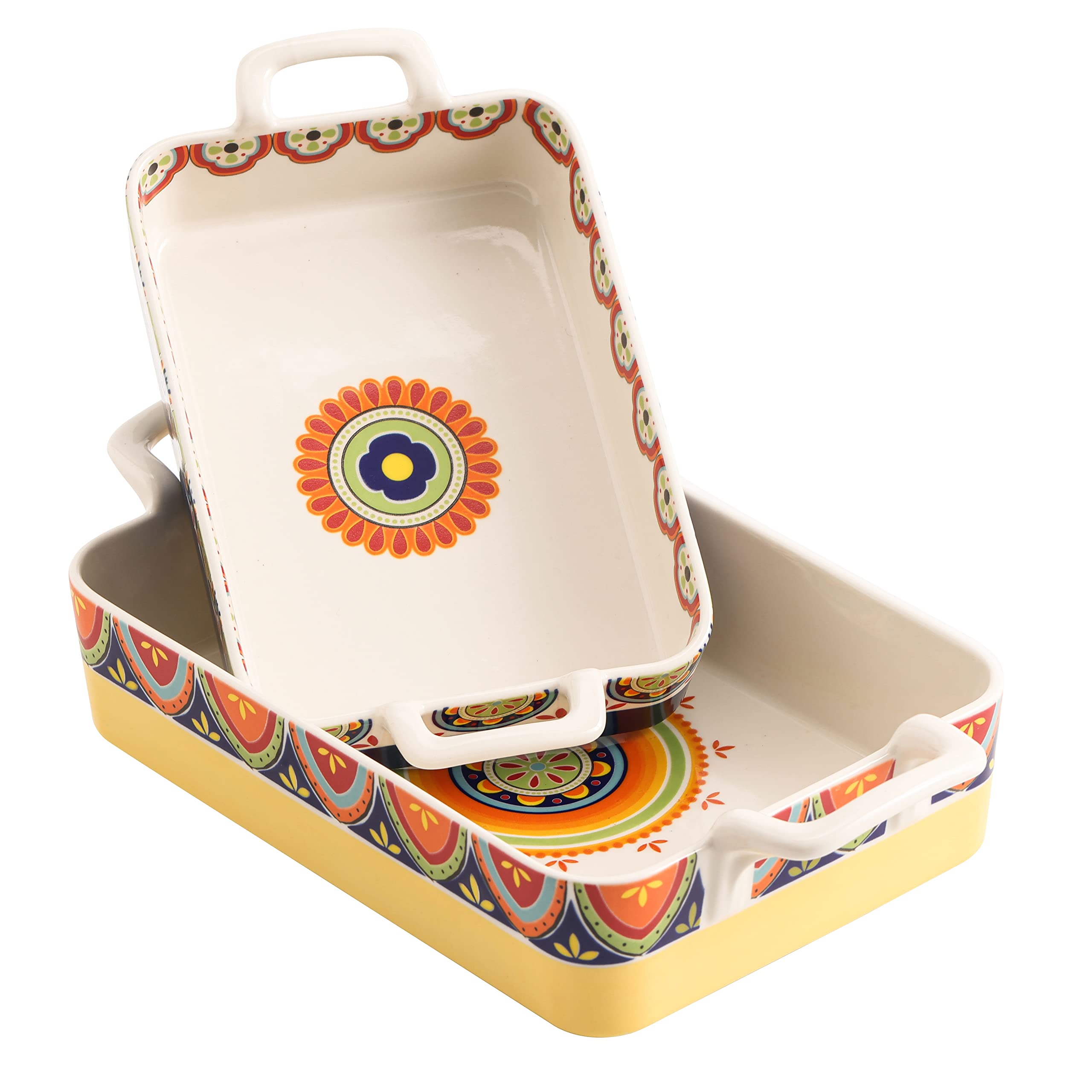 Bico Tunisian Stoneware Baking Dish Set - 2-Piece Large & Medium Rectangular Oven Safe Bakeware for Lasagna, Casserole, Roasting | Microwave & Dishwasher Safe | Perfect for Family Dinners, Holiday Cooking & Meal Prep