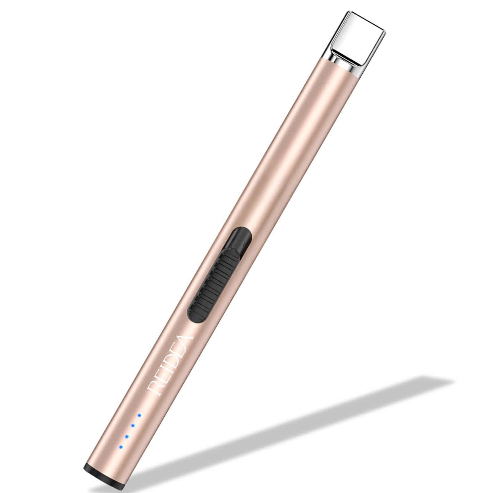 REIDEA S4 Pro USB Rechargeable Electric Arc Lighter - Flameless Windproof Plasma Lighter with Safety Lock & LED Battery Indicator for Candles, Fireworks, BBQ, Camping (Champagne Gold) - Perfect for Outdoor Adventures, Home Decor & Gifts