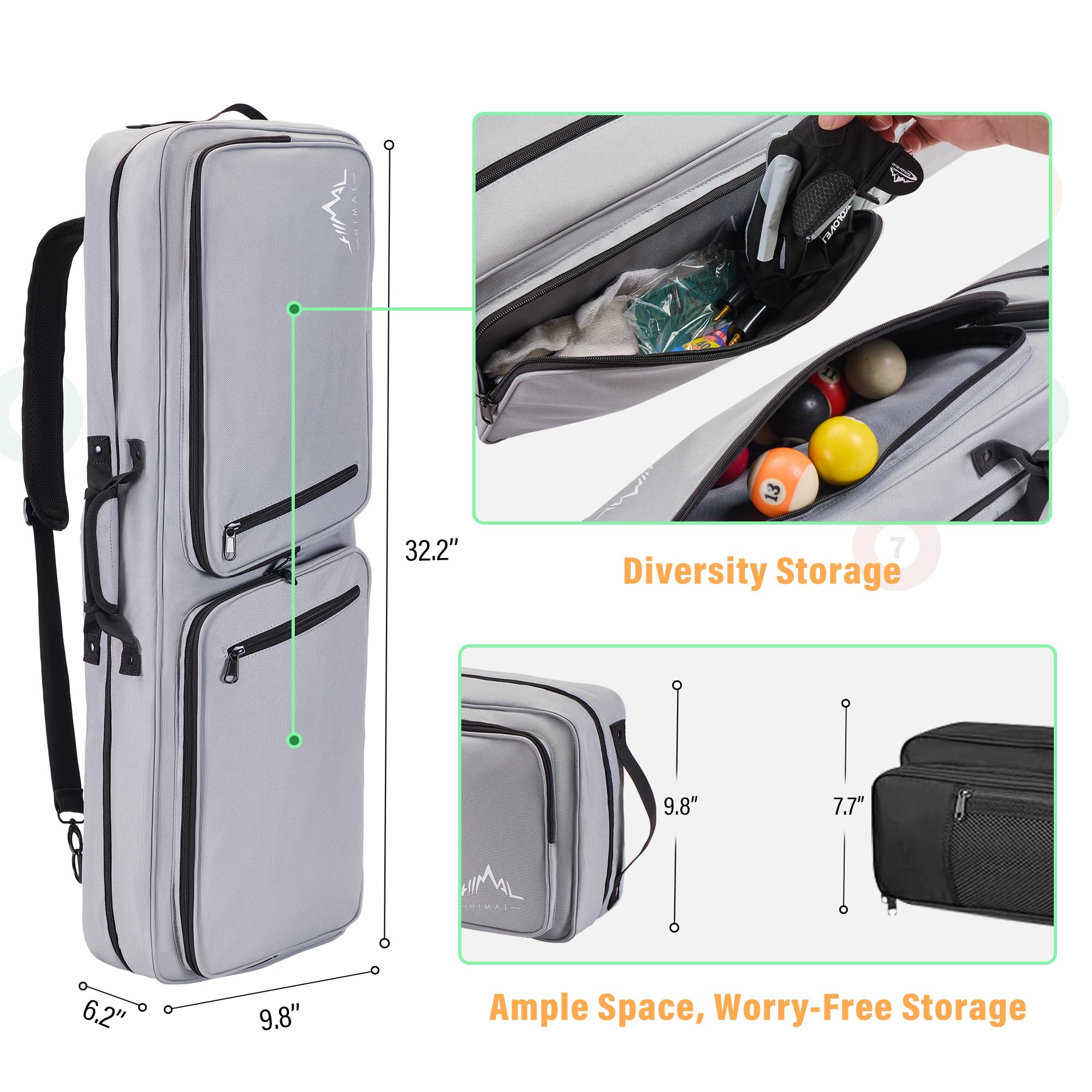 4x4 Pool Cue Case - Soft Padded Billiard Stick Holder with Adjustable Shoulder Strap & 2 Large Accessory Pockets | Perfect for Pool Players, Tournament Travel & Cue Protection