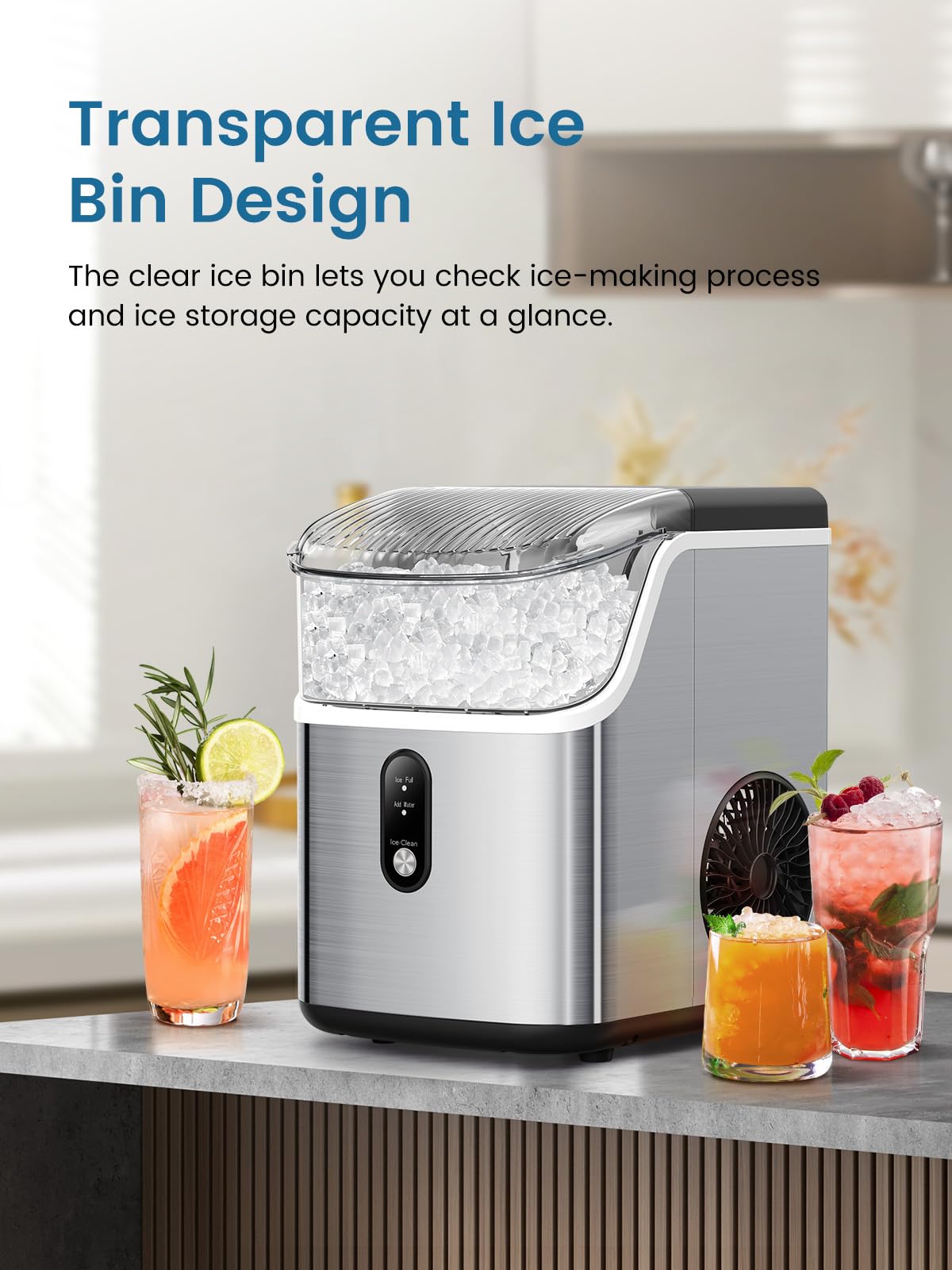 COWSAR Countertop Nugget Ice Maker Machine - 34Lbs/Day Soft Chewable Pebble Ice Maker with Self-Cleaning & One-Button Operation for Home, Kitchen, Office, Bar, Party - Perfect for Cocktails, Sodas, and Beverage Dispensing