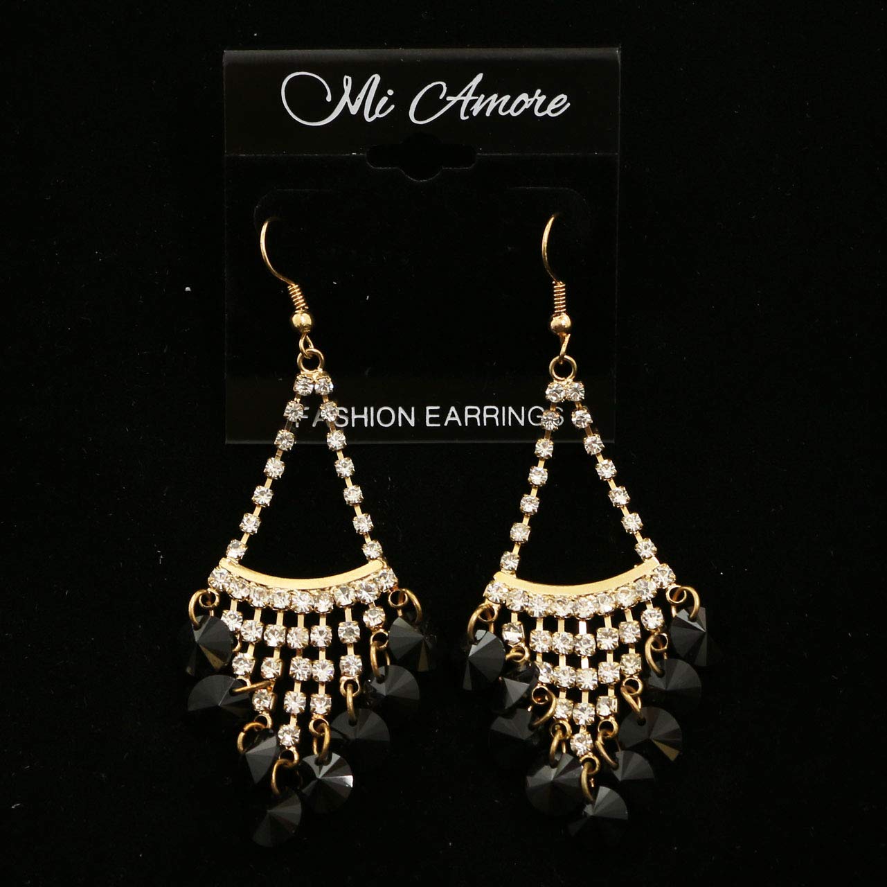 Mi Amore Chandelier Earrings - Gold Tone & Black Crystal Dangle Earrings for Women | Elegant Evening Party, Wedding & Prom Jewelry Accessories