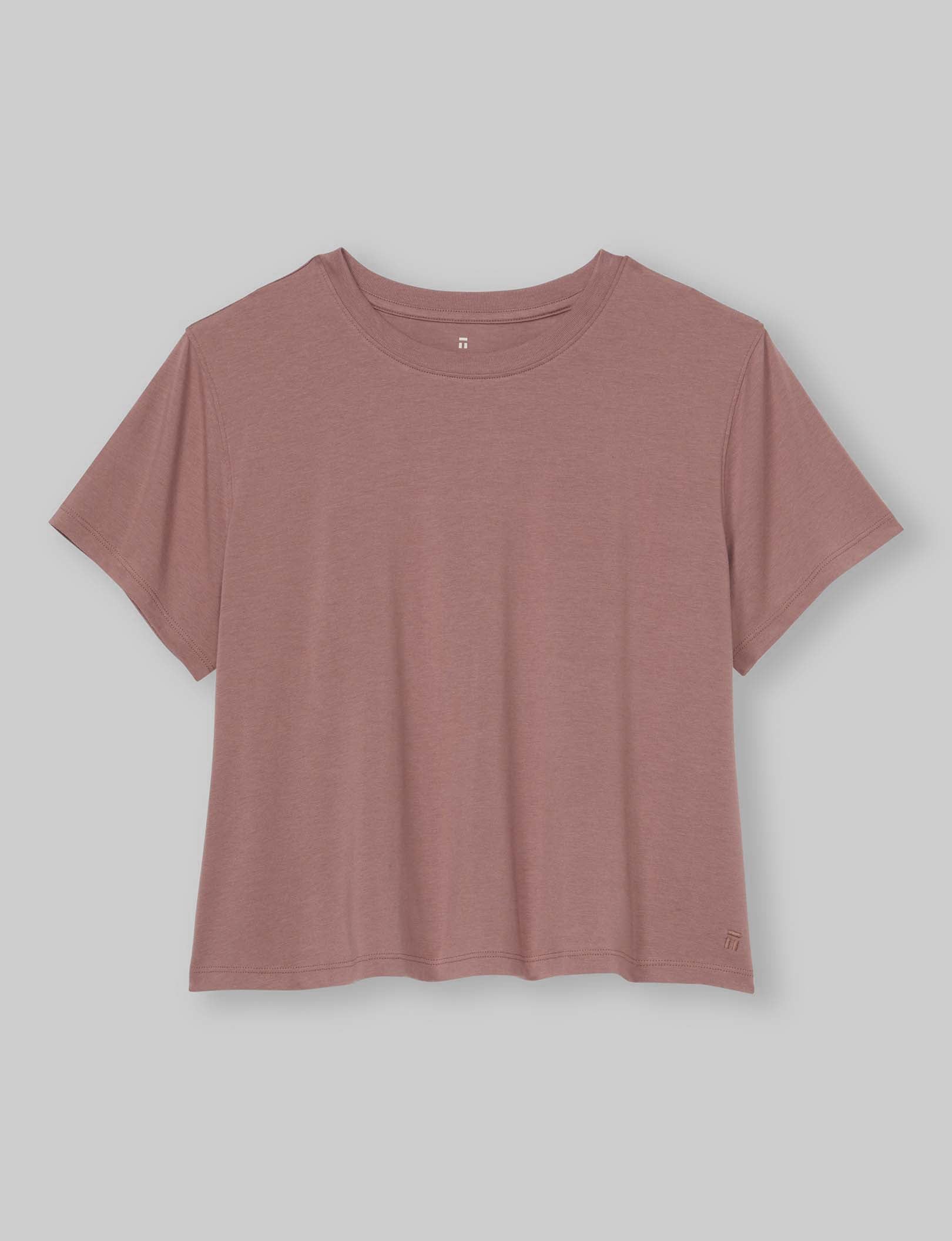 Women's Second Skin Not Too Cropped Crew Neck Tee - Soft Stretch Comfort Fit Basic T-Shirt for Casual Wear & Layering | Perfect for Everyday Outfits, Lounge Wear & Summer Fashion