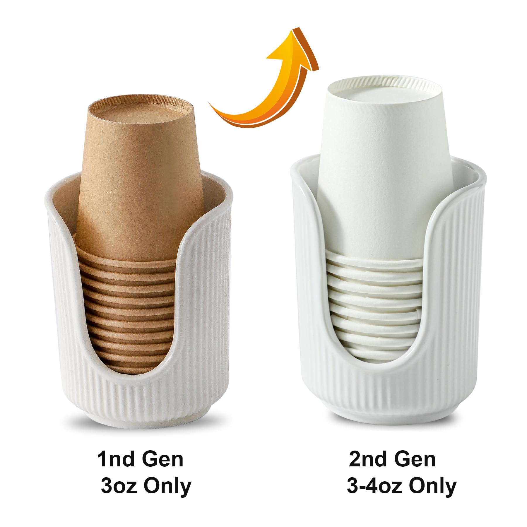 Stylish White Ceramic Bathroom Cup Dispenser with Vertical Stripes - Holds 3-4oz Disposable Paper Cups for Mouthwash & Rinsing - Perfect for Vanity Countertops, Guest Bathrooms & Dental Offices