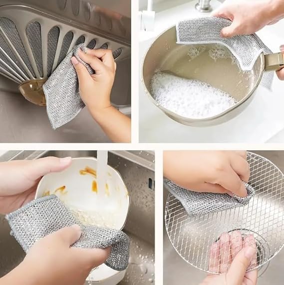 Shopfleet STYLE Non-Scratch Reusable Dish Cloth Set - 6 Pack | Gentle Wire Dishwashing Rags for Wet & Dry Cleaning | Perfect for Kitchen, Camping & RV Use