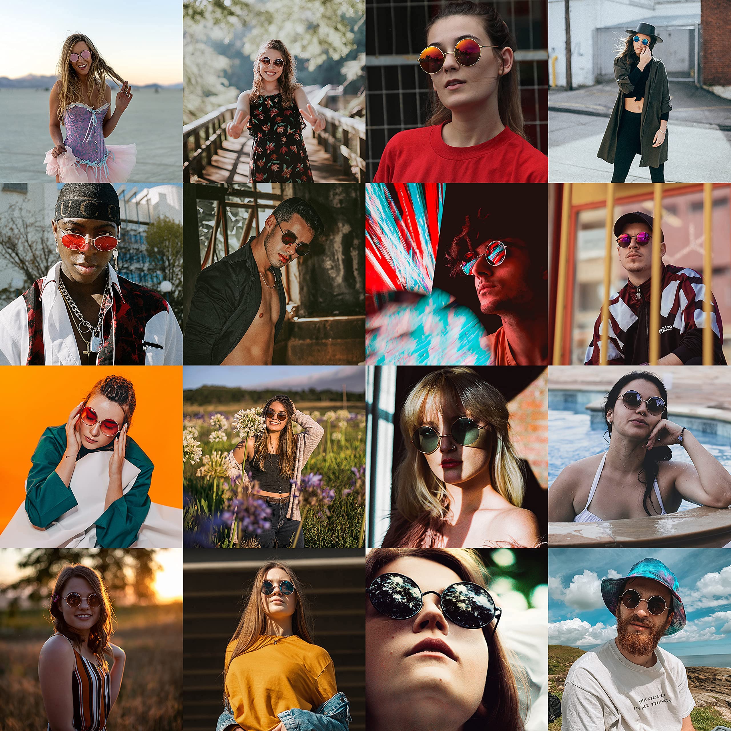 Retro Round Polarized Sunglasses for Women & Men - Small Red Lens Circle Glasses, Hippie Style Sun Shades for Outdoor Activities, Beach, Driving, and Fashion Accessories