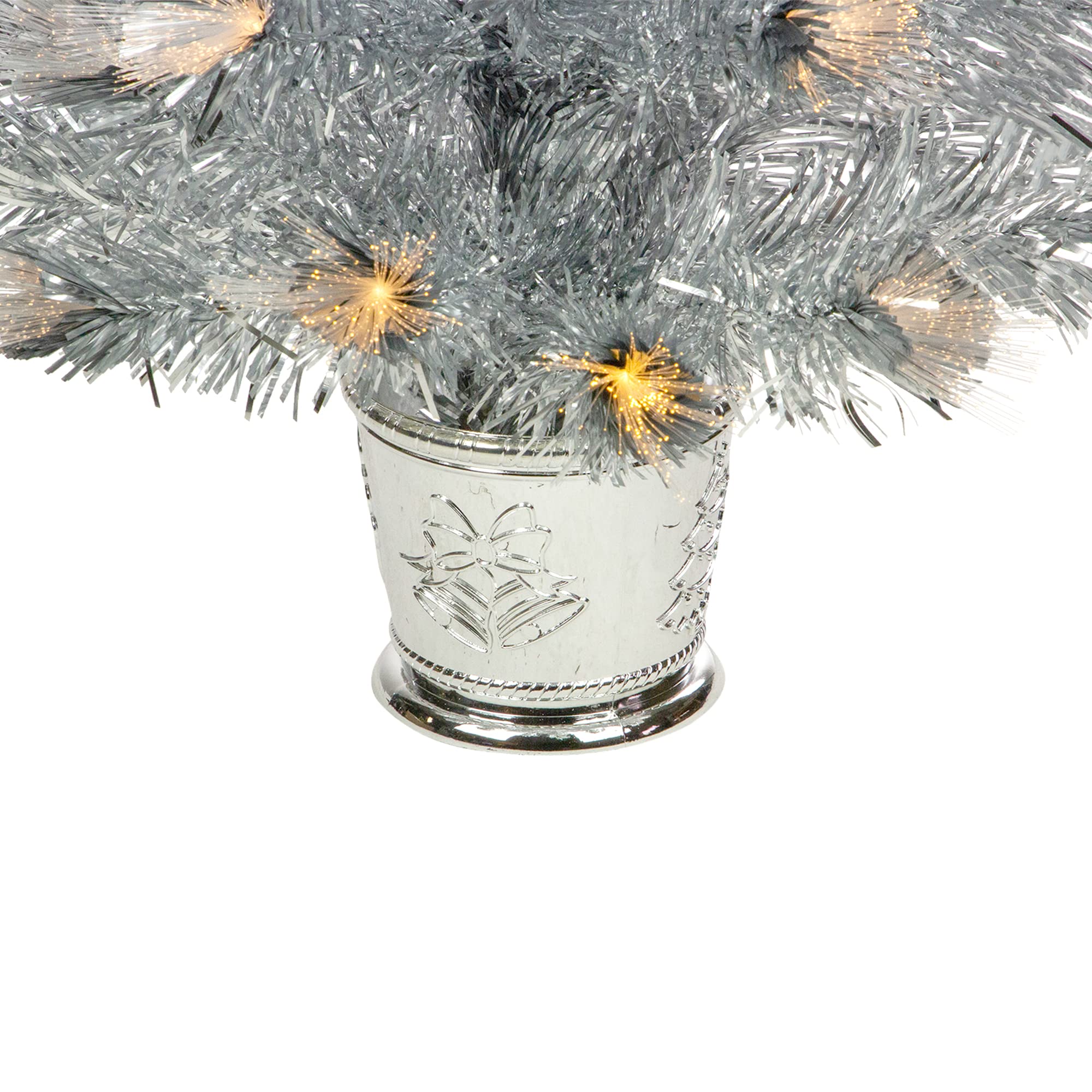 3' Pre-Lit Silver Fiber Optic Artificial Christmas Tree with Warm White LED Lights - Perfect for Home, Office, and Holiday Decorations