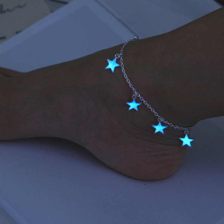 Glowing Star Ankle Bracelet - Shimmering Foot Jewelry for Women, Perfect for Parties, Festivals, and Beach Vacations