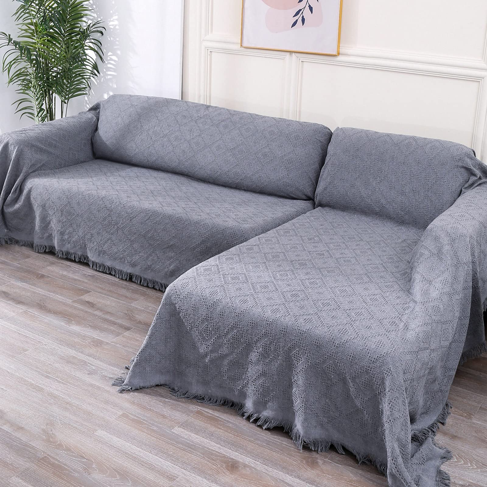 L-Shape Sectional Sofa Covers 2-Piece Set - Pet Proof Furniture Protector for Large Sectional Couches with Chaise (Grey, Large) - Perfect for Living Room, Family Room & Pet-Friendly Homes