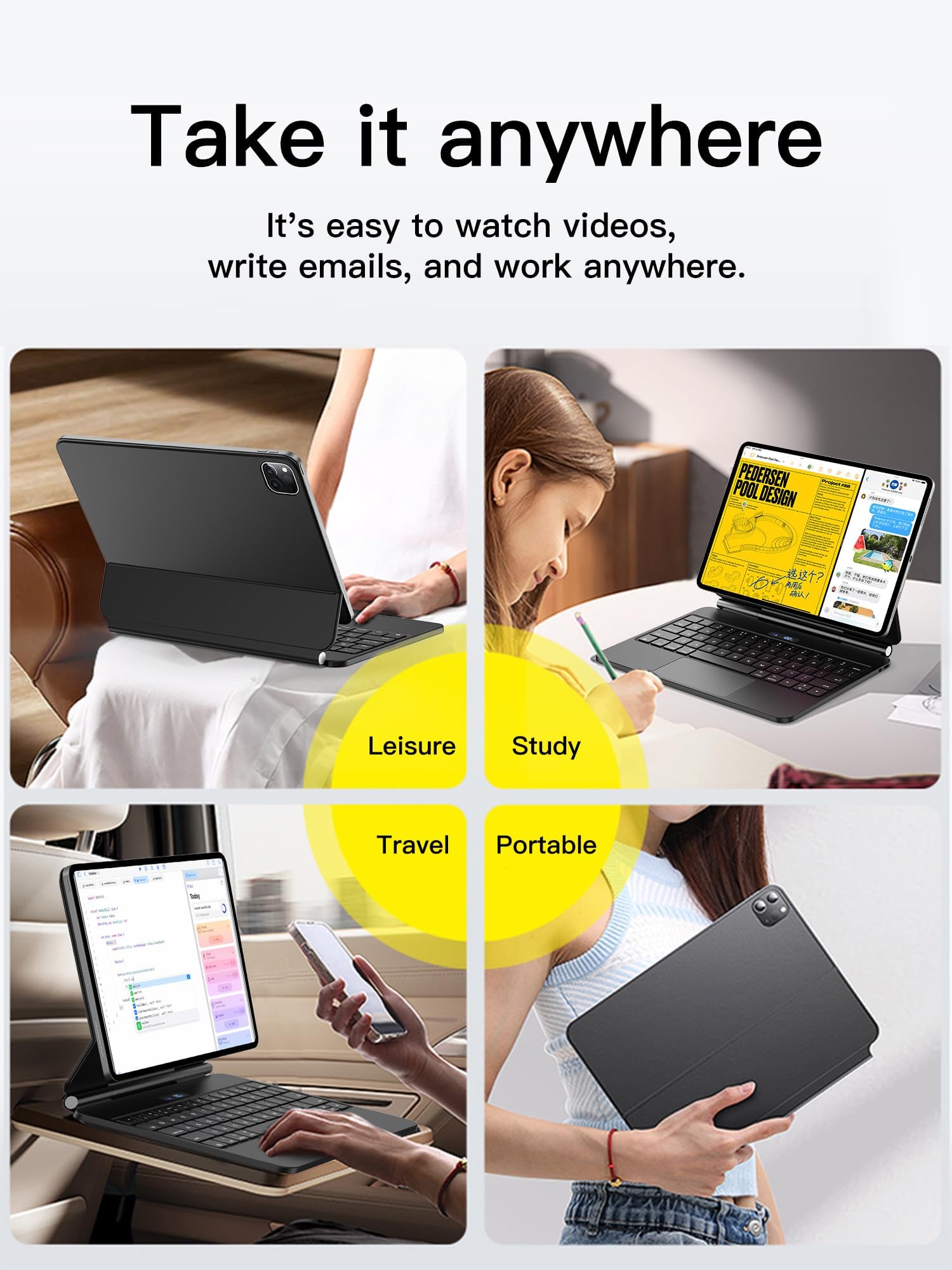 Magic Keyboard Case for iPad Air 11-inch (M2) 2024 & iPad Pro 11 (1st-4th Gen) - Slim Magnetic Smart Folio with Battery Display - Perfect for Work, Travel & Home Office Use