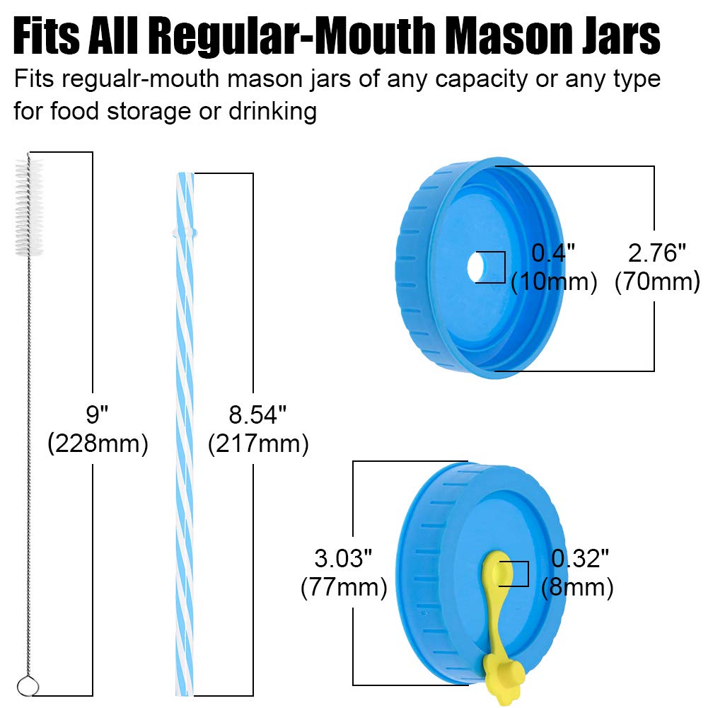 Rust-Proof BPA-Free Plastic Canning Lids with Straw Hole, Stoppers & Silicone Rings - 26 Pack Mason Jar Accessories for Drinking, Food Storage & Meal Prep - Includes Cleaning Brush for Easy Maintenance
