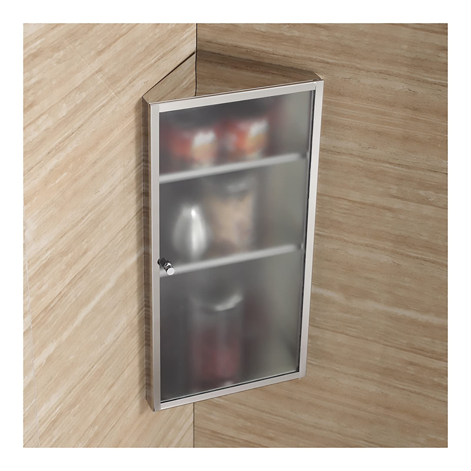 LLZH Corner Medicine Cabinet with Textured Glass Door & 3 Adjustable Shelves - Stainless Steel Bathroom Storage Organizer - Wall Mounted (11.8